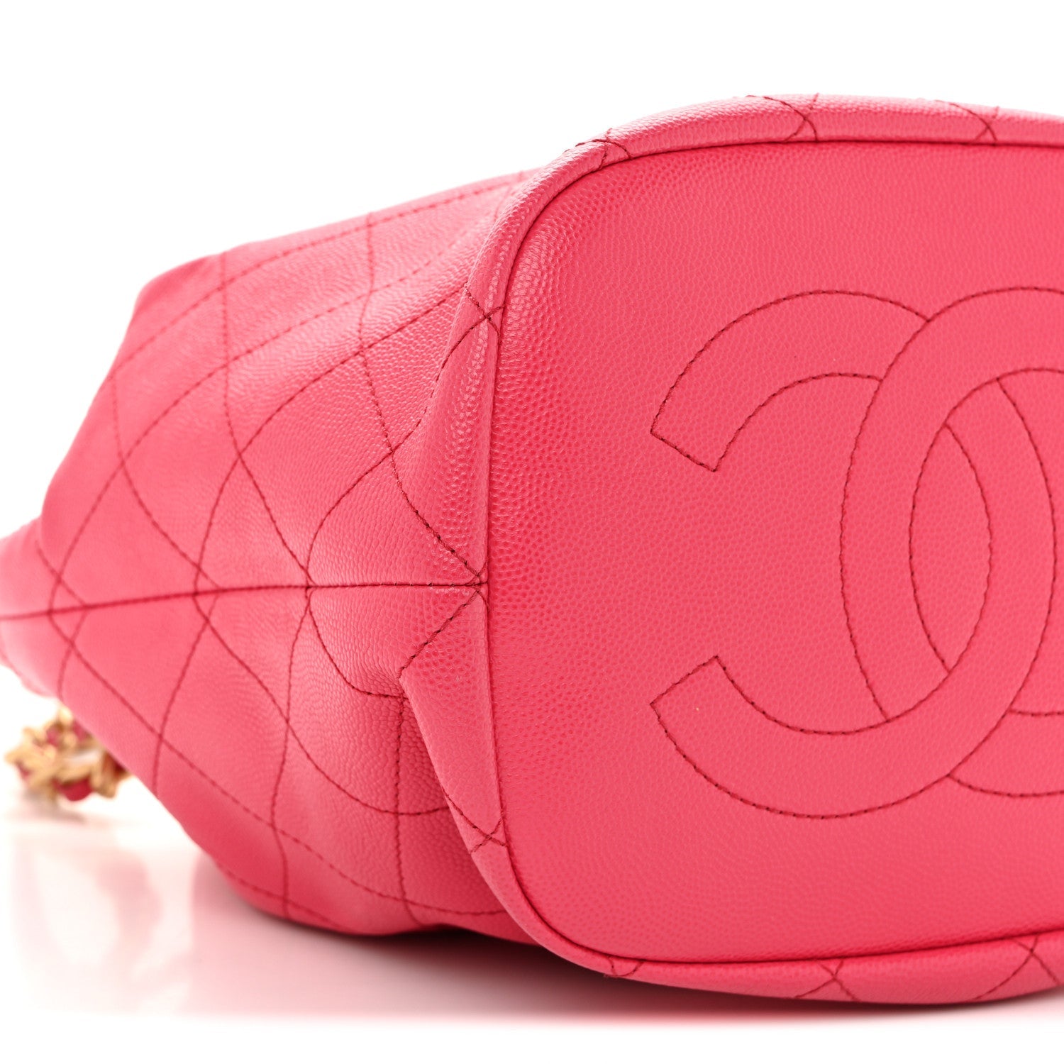 Caviar Quilted Fashion Therapy Bucket Drawstring Bag Dark Pink