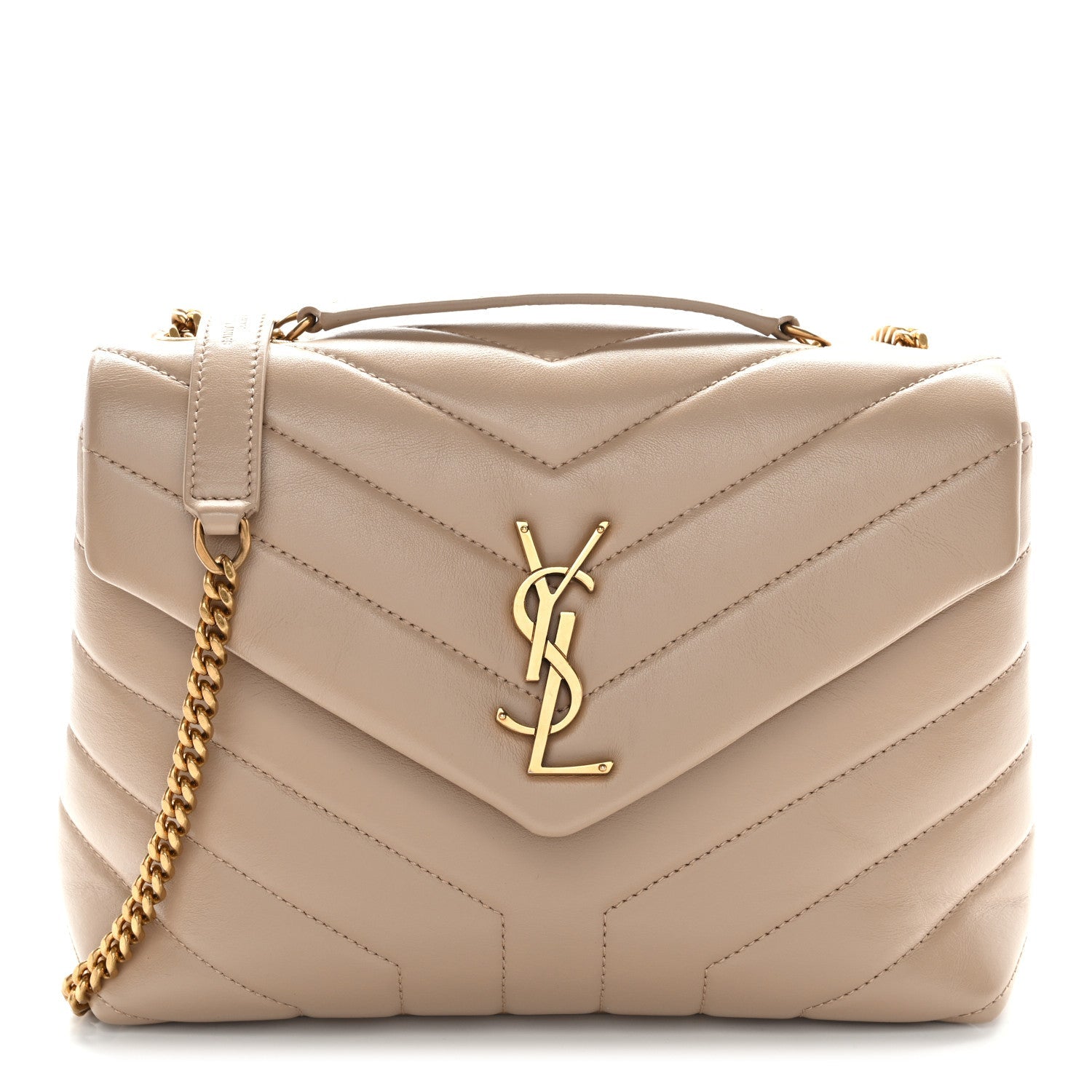 Calfskin Y Quilted Monogram Small Loulou Chain Satchel Dark Beige
