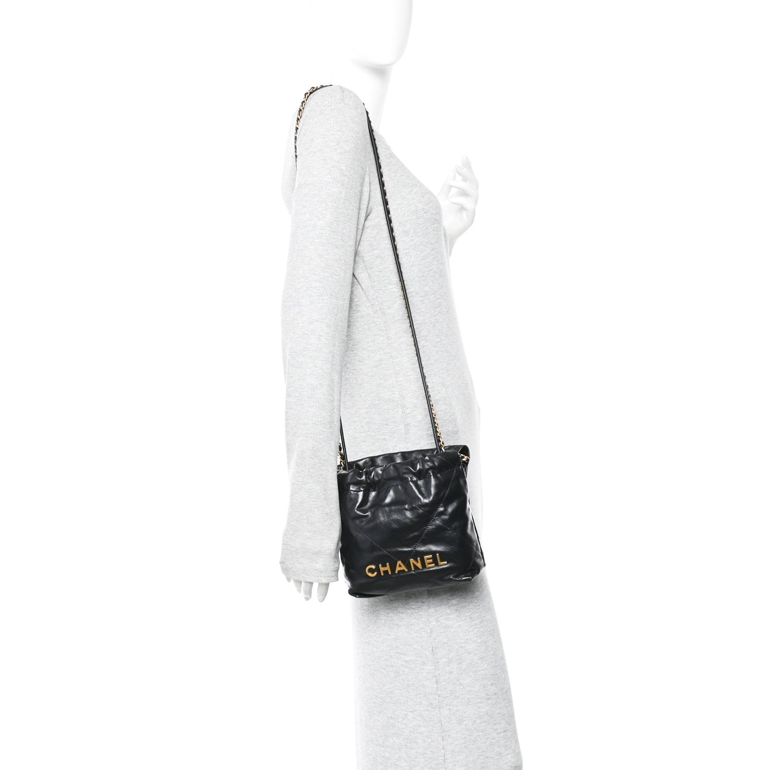 Shiny Calfskin Quilted Mini Chanel 22 Black