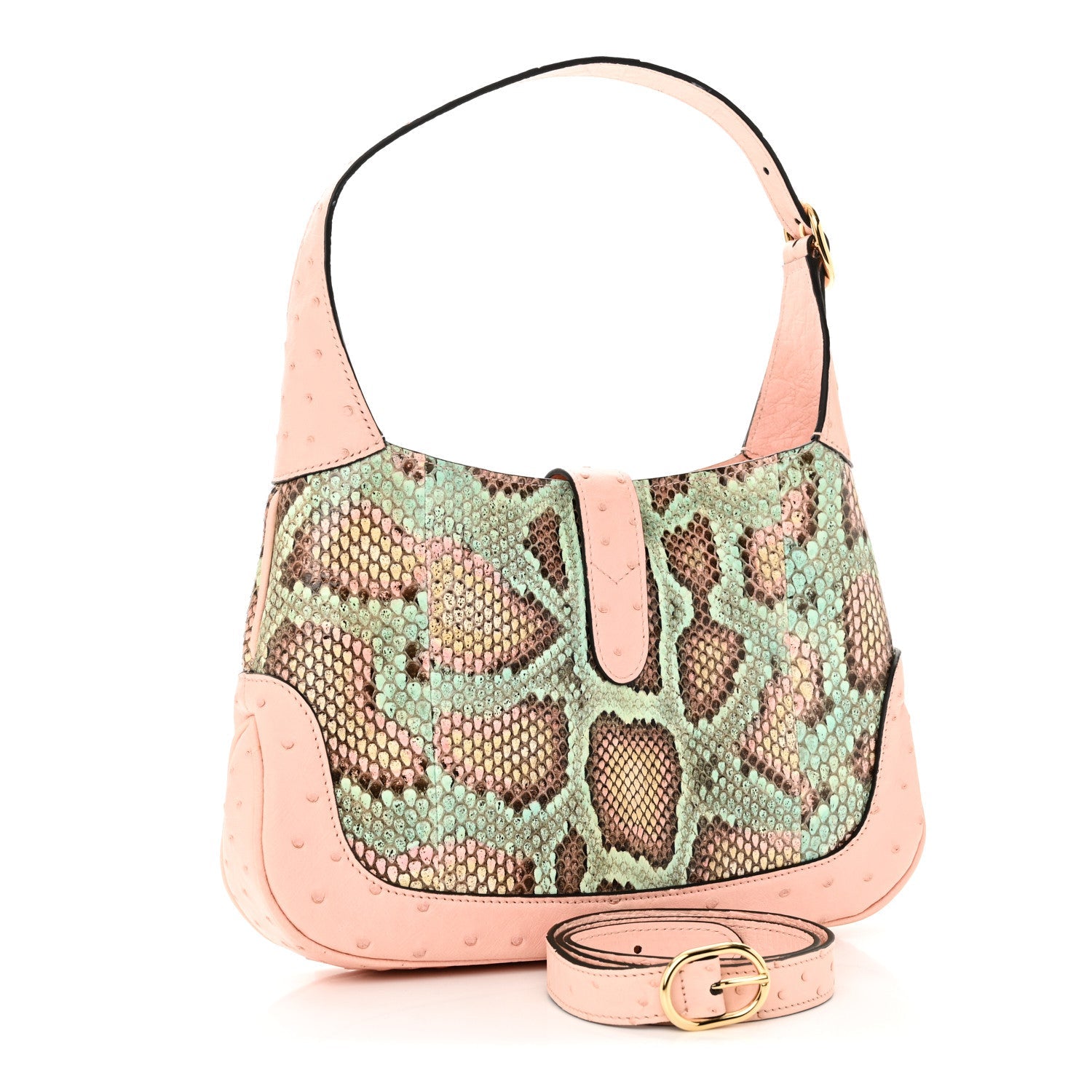 Snakeskin Ostrich Calfskin Small Jackie 1961 Hobo Pink Multicolor