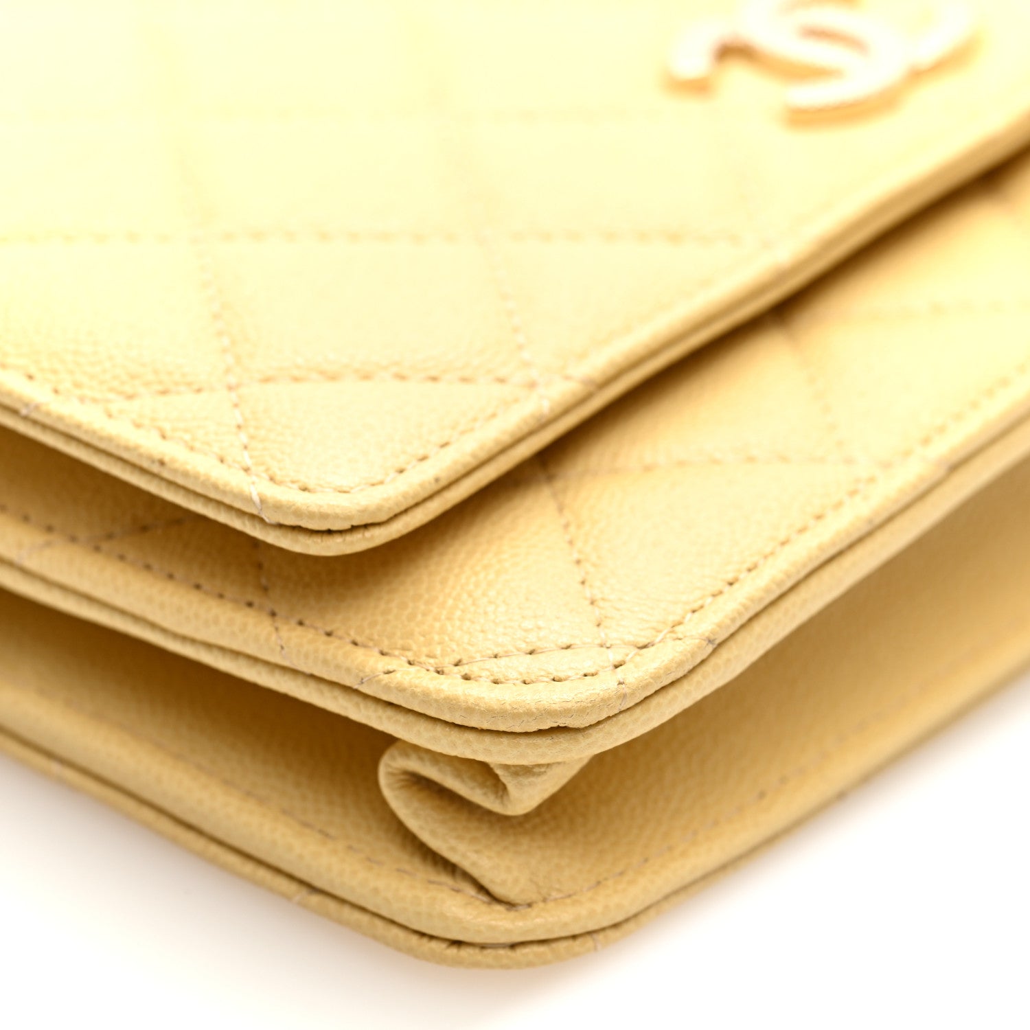 Caviar Quilted Studded CC Wallet on Chain WOC Yellow