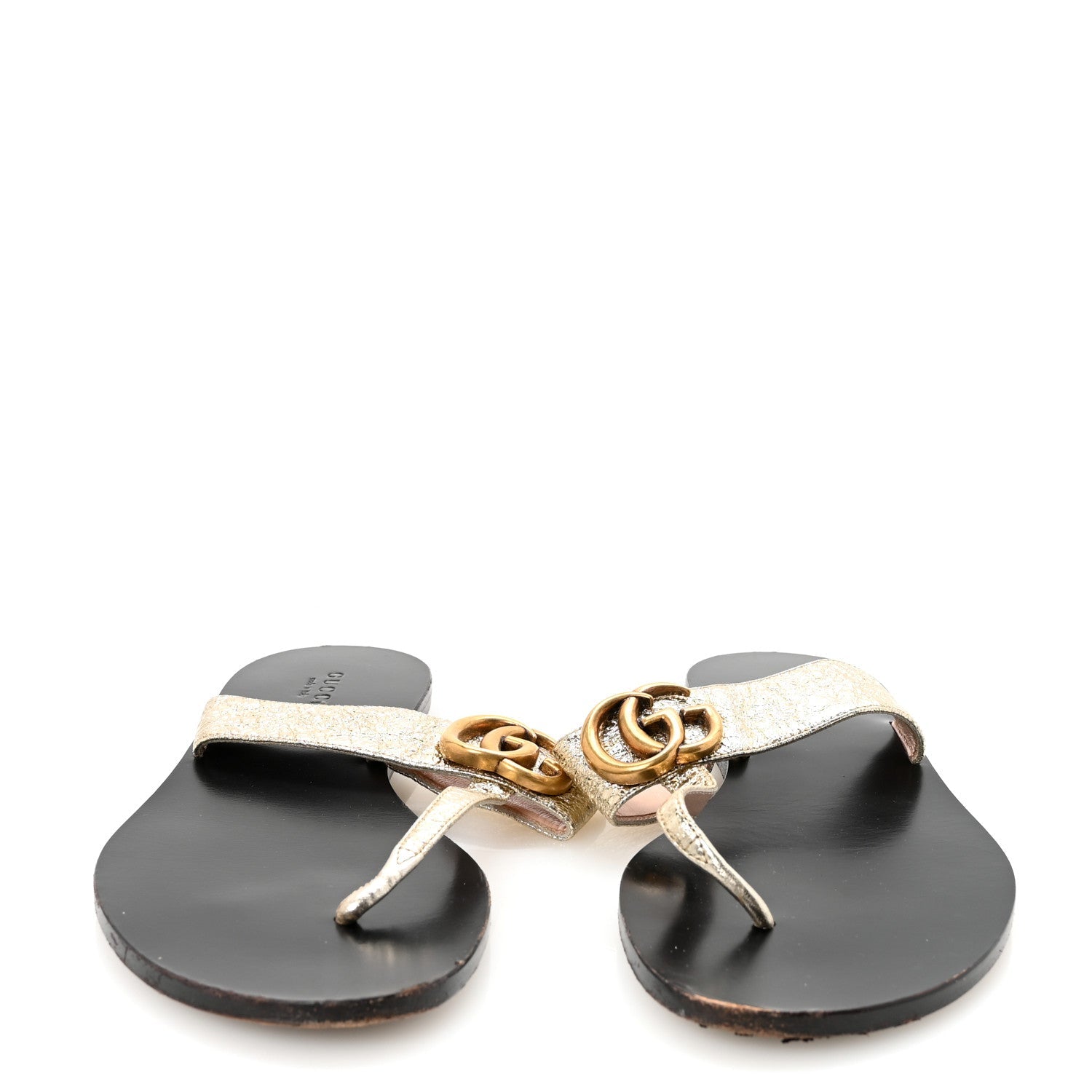 Nappa Silk Galassia GG Marmont Thong Flat Sandals 38.5 Platino
