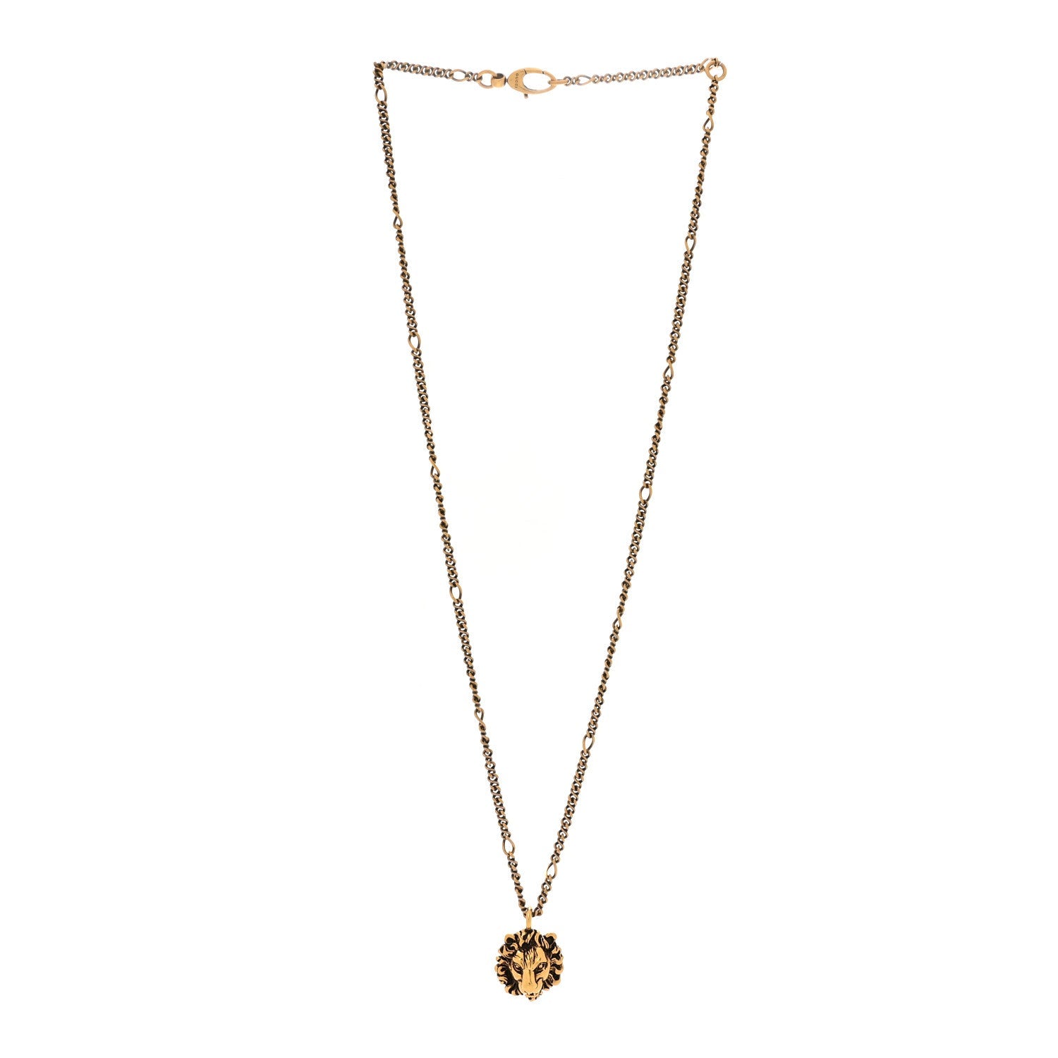 Metal Pearl Crystal Lion Head Necklace Aged Gold Multicolor