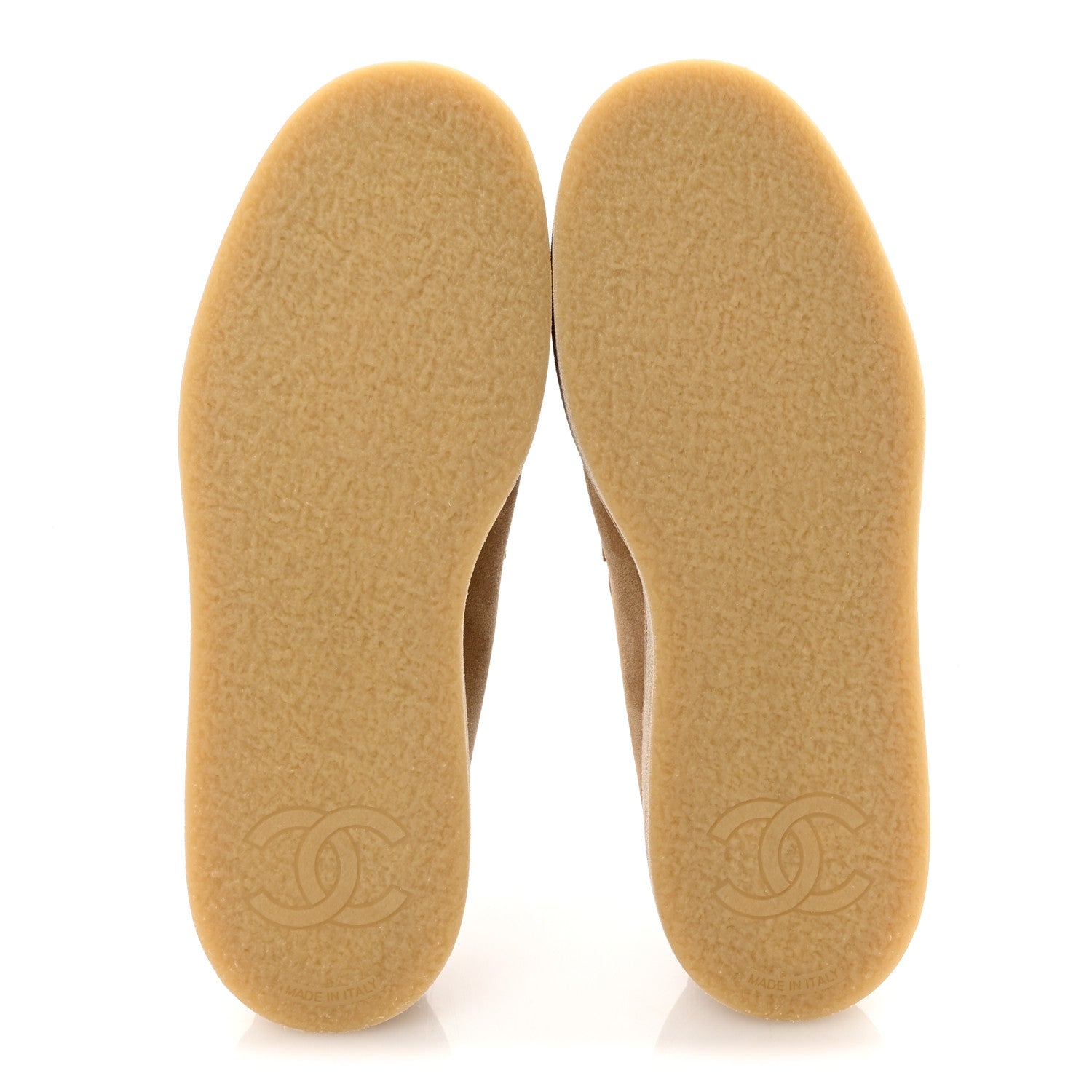 Suede Calfskin Pearl CC Moccasin Loafers 36.5 Dark Beige