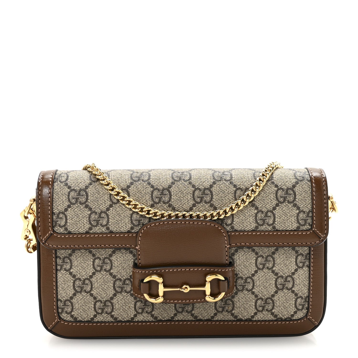GG Supreme Monogram Azalea Calfskin Horsebit 1955 Mini Bag Beige Ebony Brown Sugar