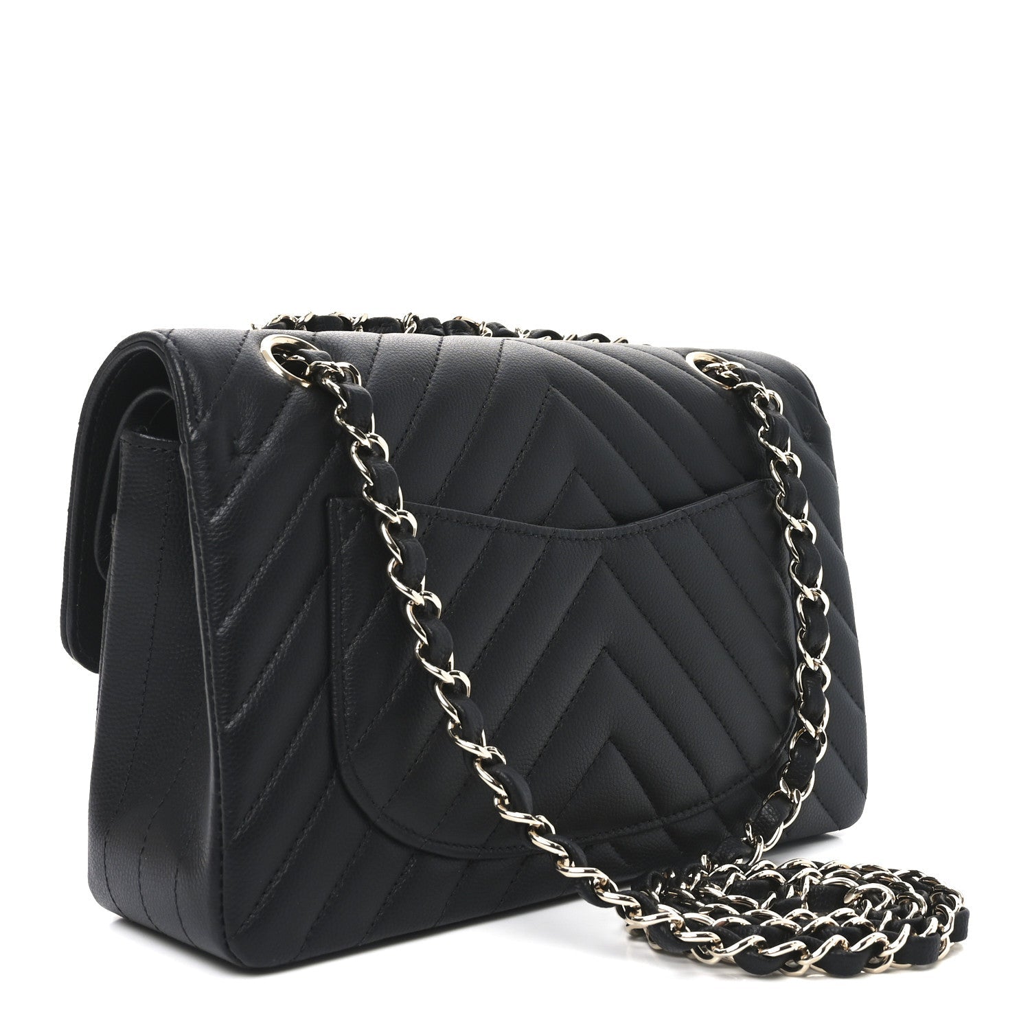 Caviar Chevron Quilted Small Double Flap Black