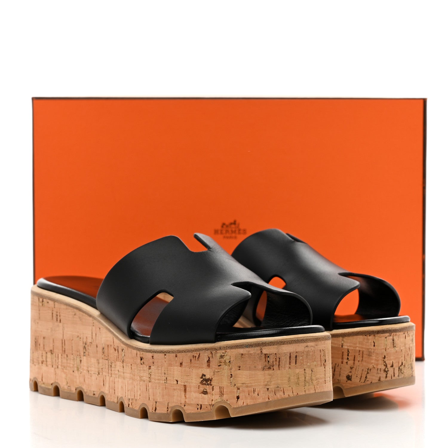 Calfskin Cork Eze 30 Sandals 37 Black