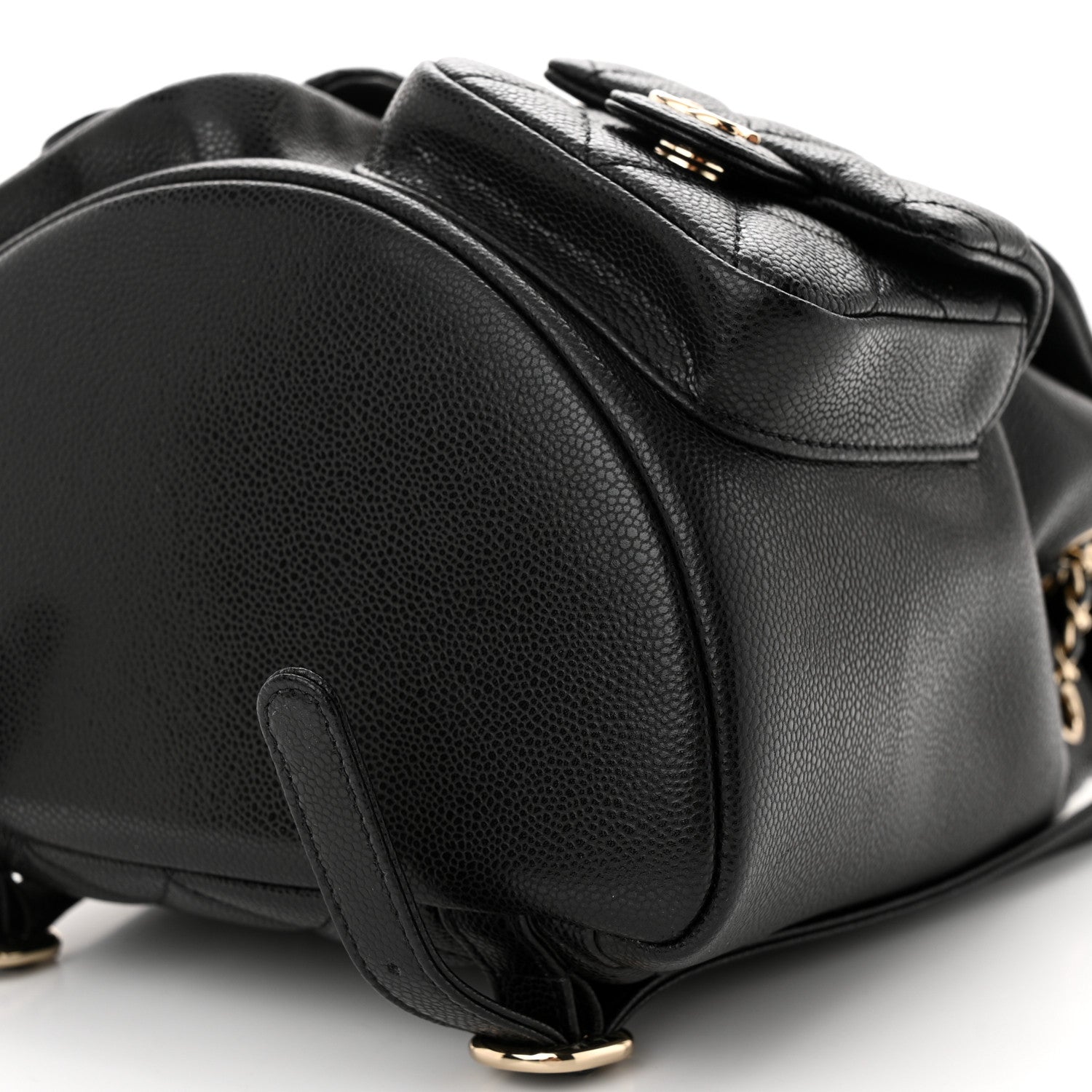 Shiny Caviar Quilted Medium Duma Pockets Drawstring Backpack Black