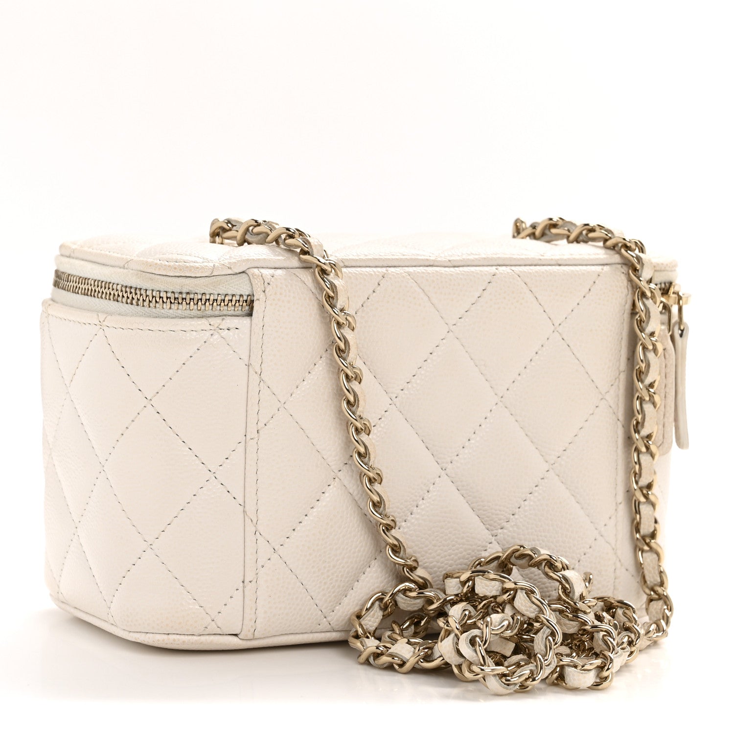 Caviar Quilted Small Vanity Case With Chain White