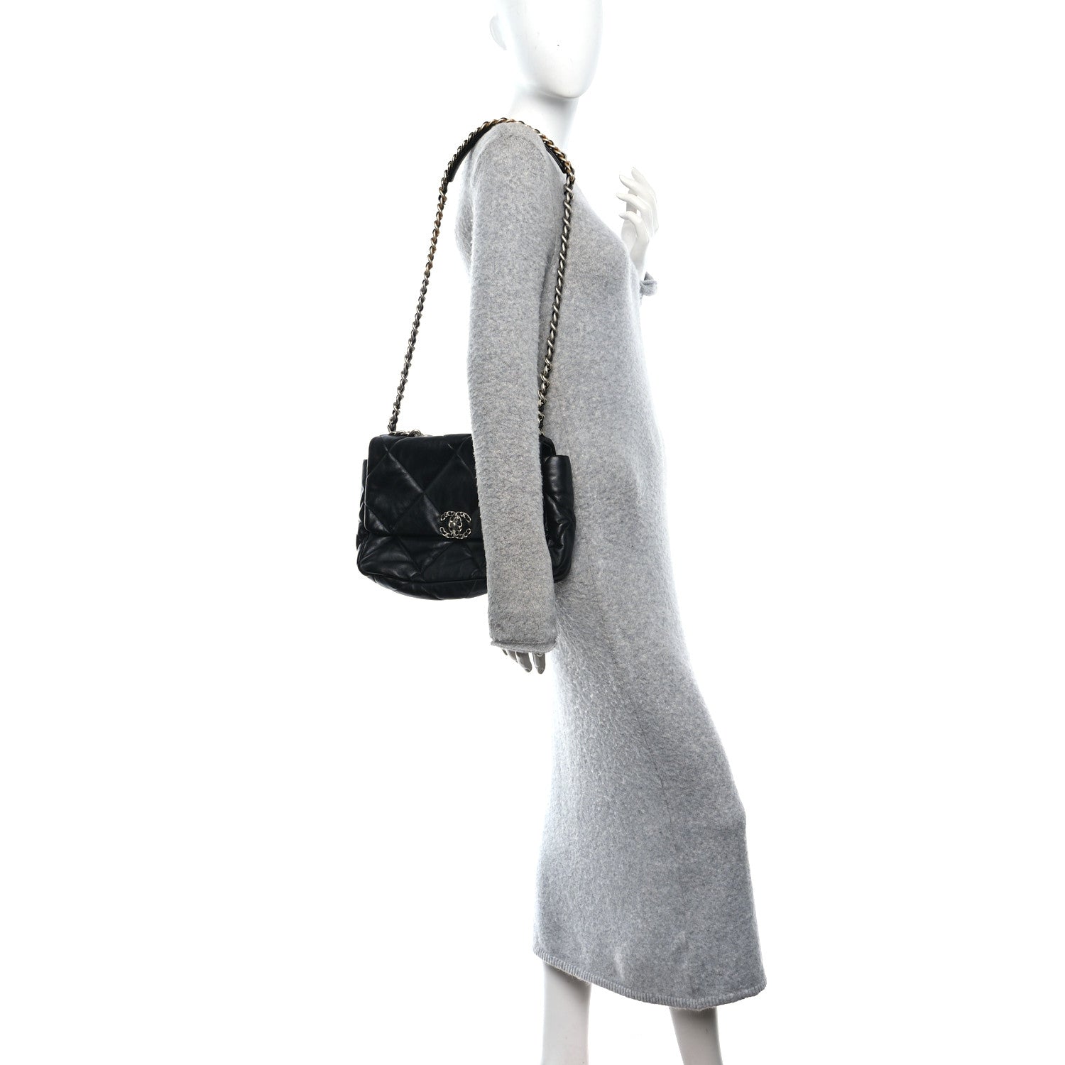 Lambskin Quilted Large Chanel 19 Flap Black