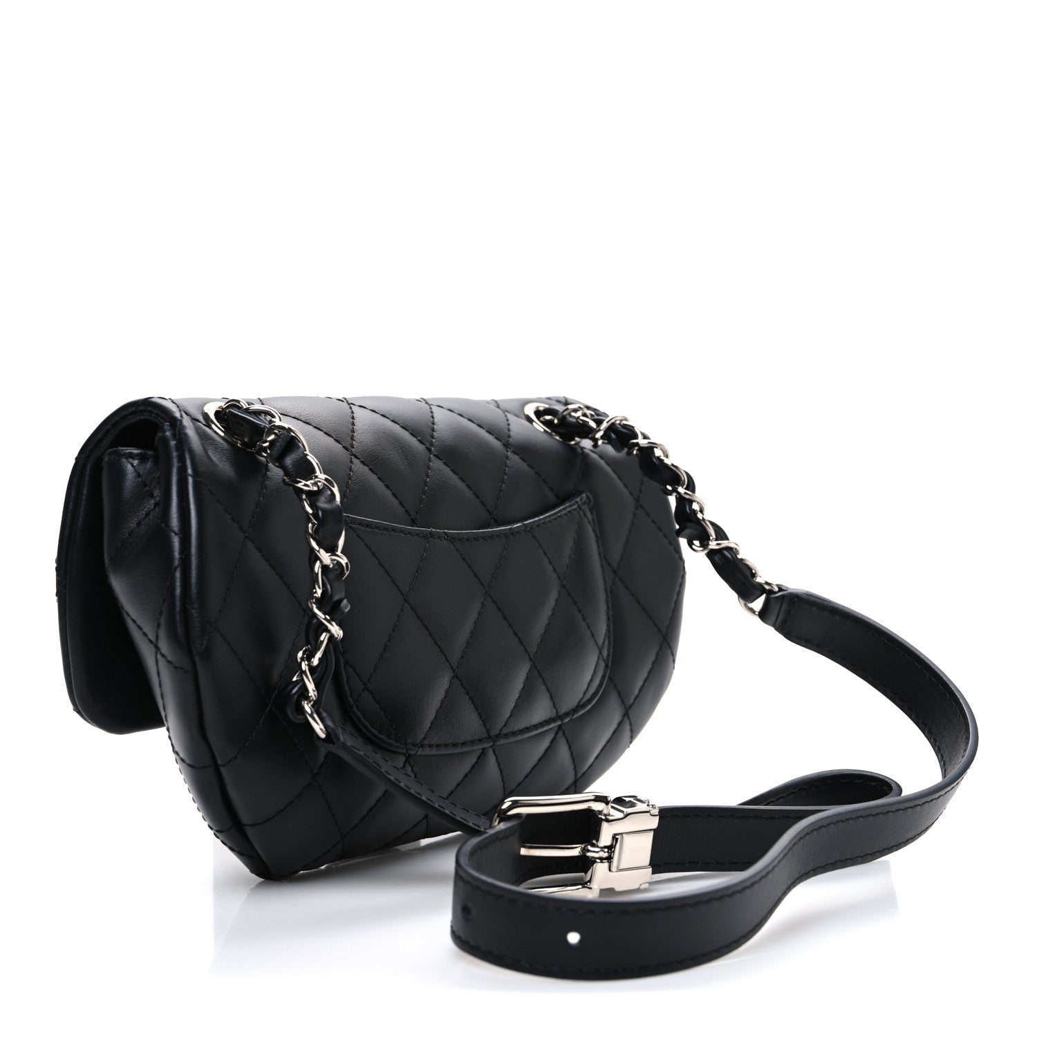 Calfskin Quilted CC Uniform Flap Belt Bag Black