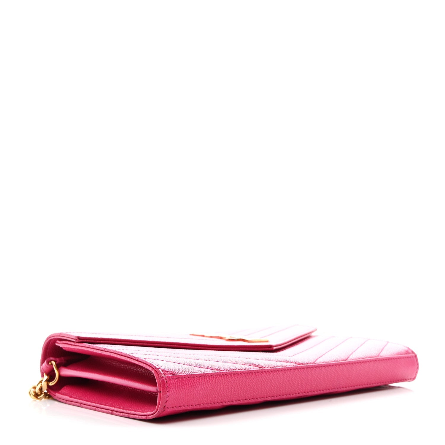 Grain De Poudre Matelasse Chevron Monogram Chain Wallet Lipstick Fuchsia