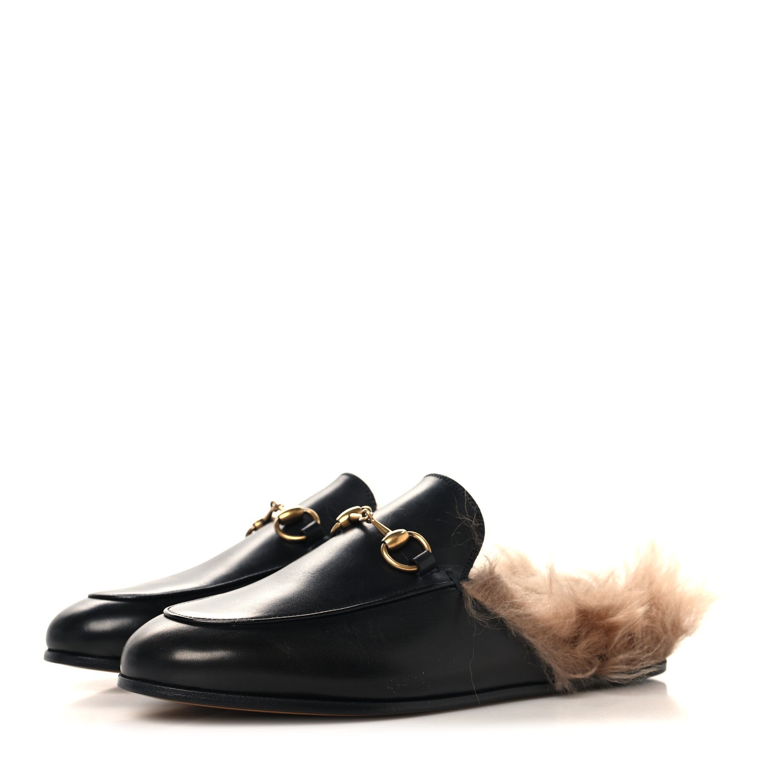 Calfskin Fur Womens Princetown Slippers 35 Black