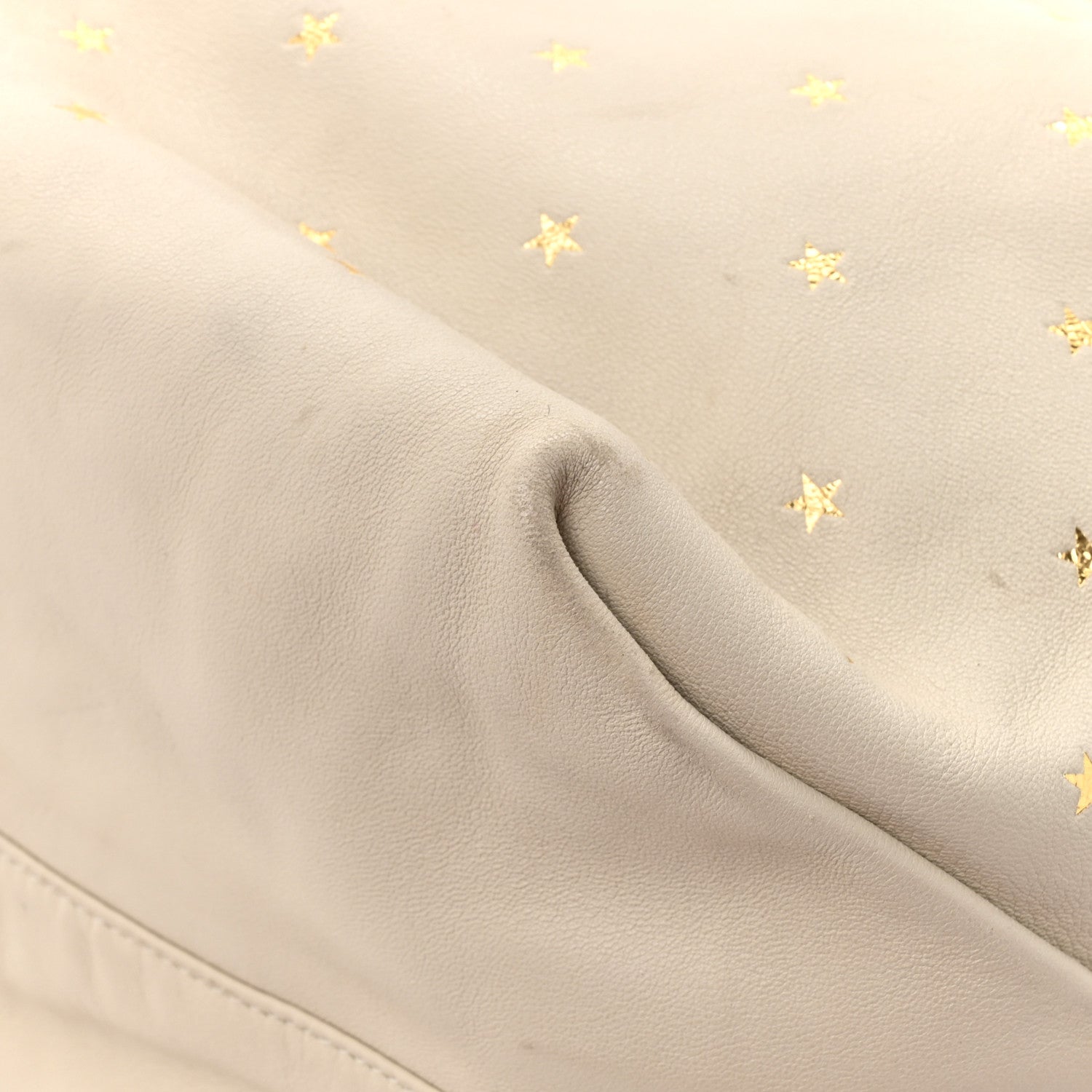 Lambskin Star Printed Teddy Drawstring Bag White