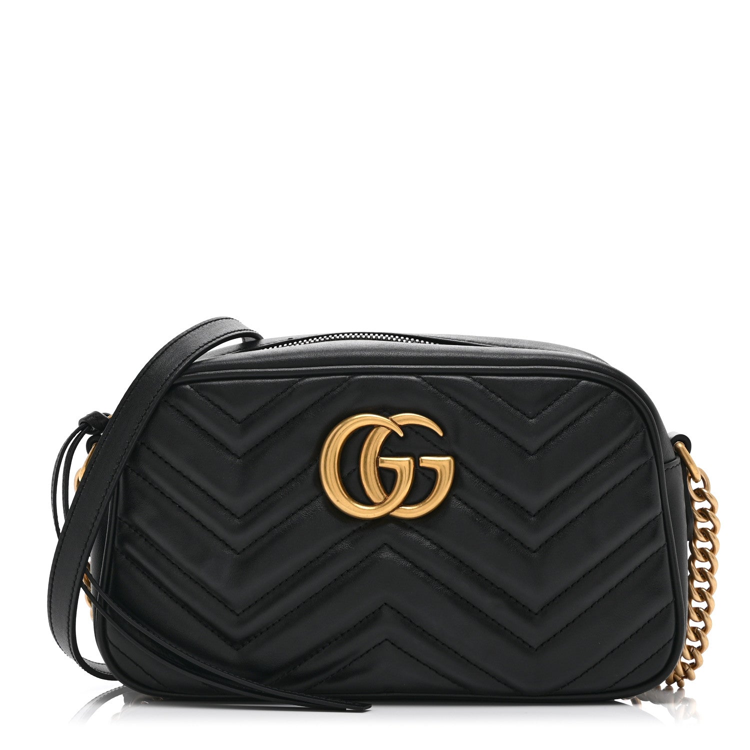 Calfskin Matelasse Small GG Marmont Chain Shoulder Bag Black