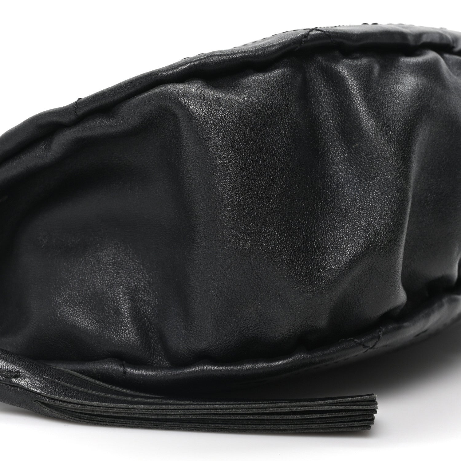 Lambskin Stitched Chocolate Bar Chain Fringe Hobo Black