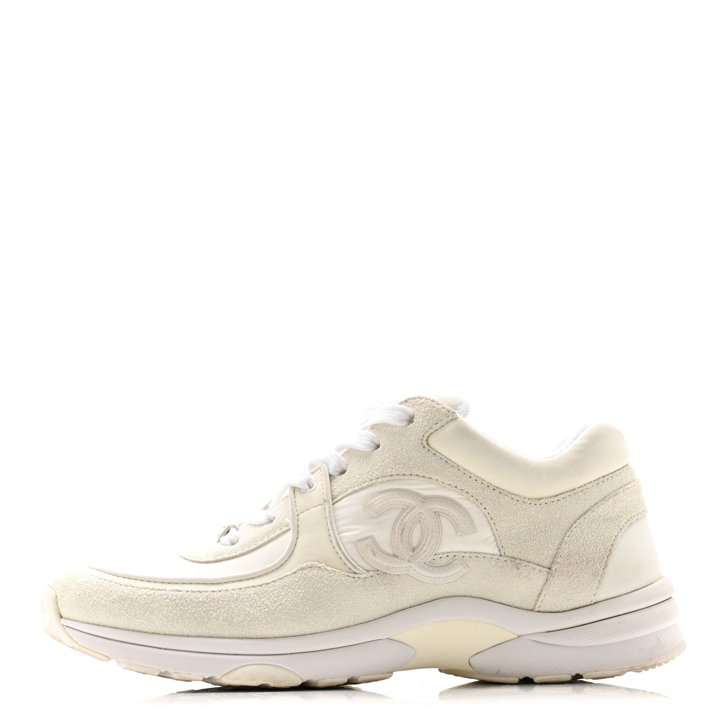 Suede Calfskin Fabric CC Sneakers 39.5 White