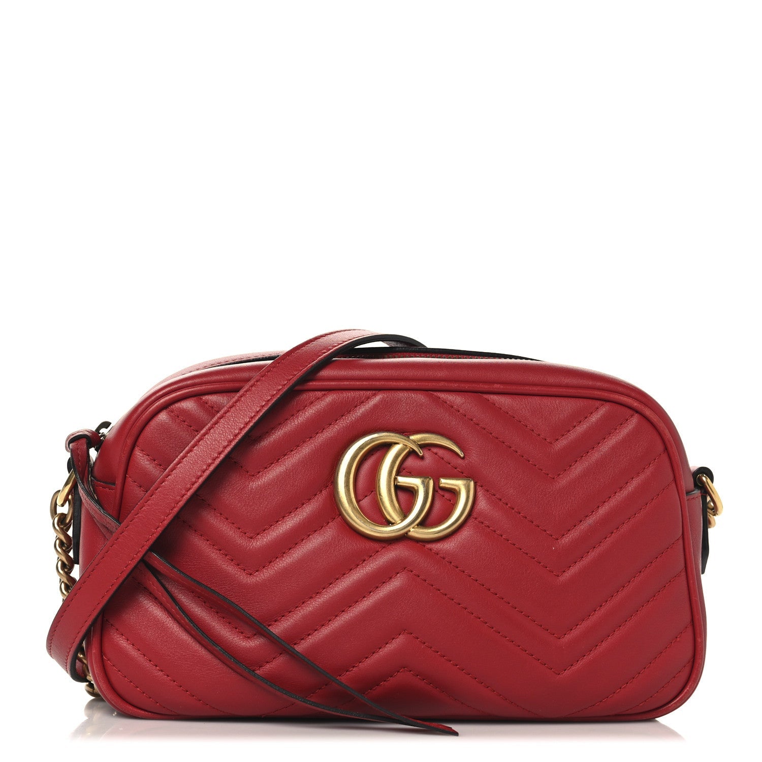 Calfskin Matelasse Small GG Marmont Chain Shoulder Bag Hibiscus Red