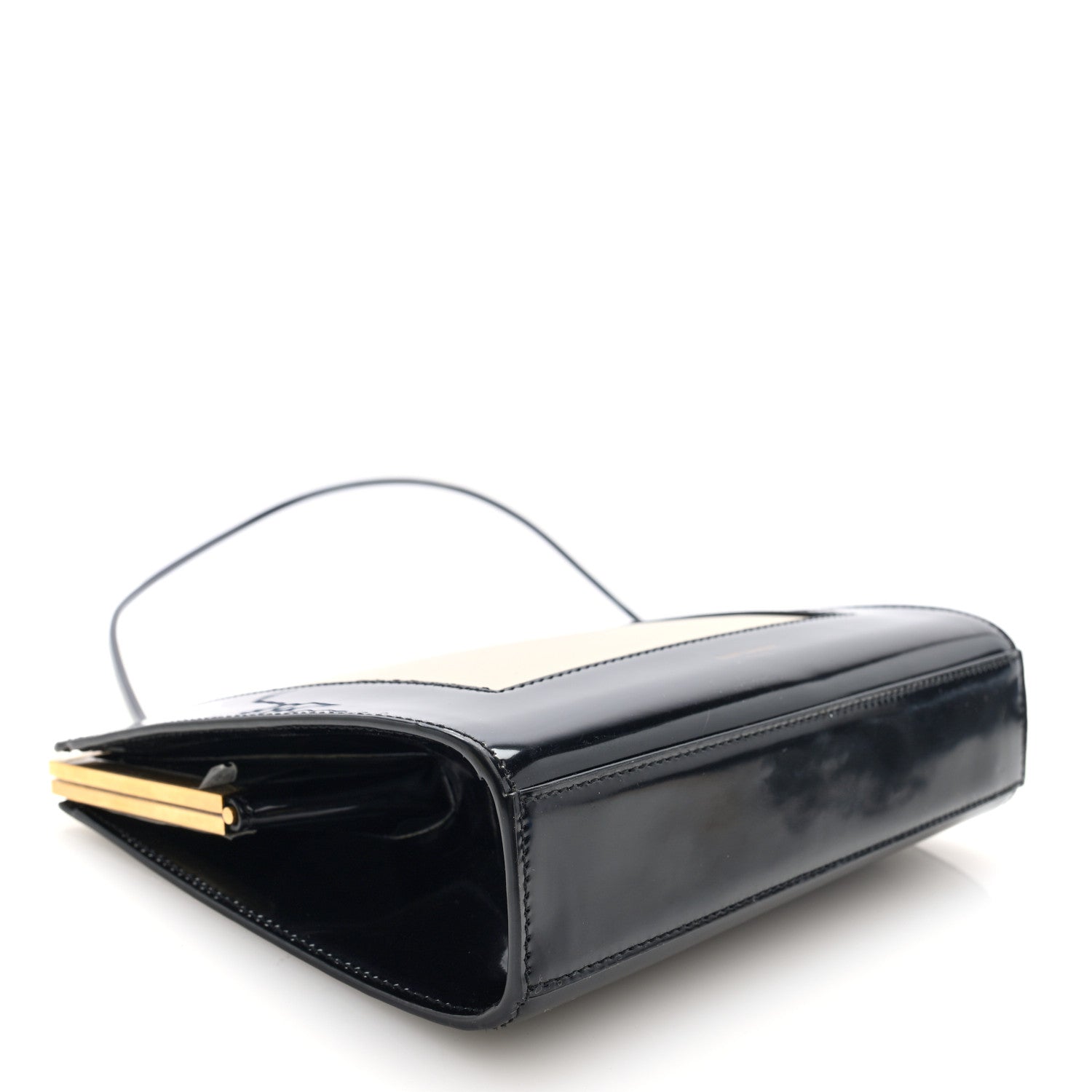 Nappa Patent Calfskin Two-Toned Gaia Shoulder Bag Sea Salt Black