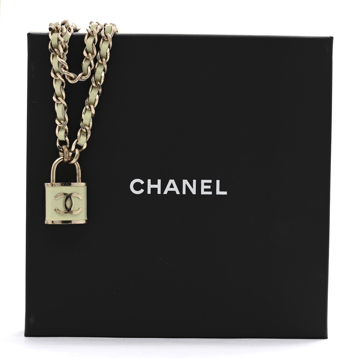 Metal Lambskin Lock Necklace Iridescent Green