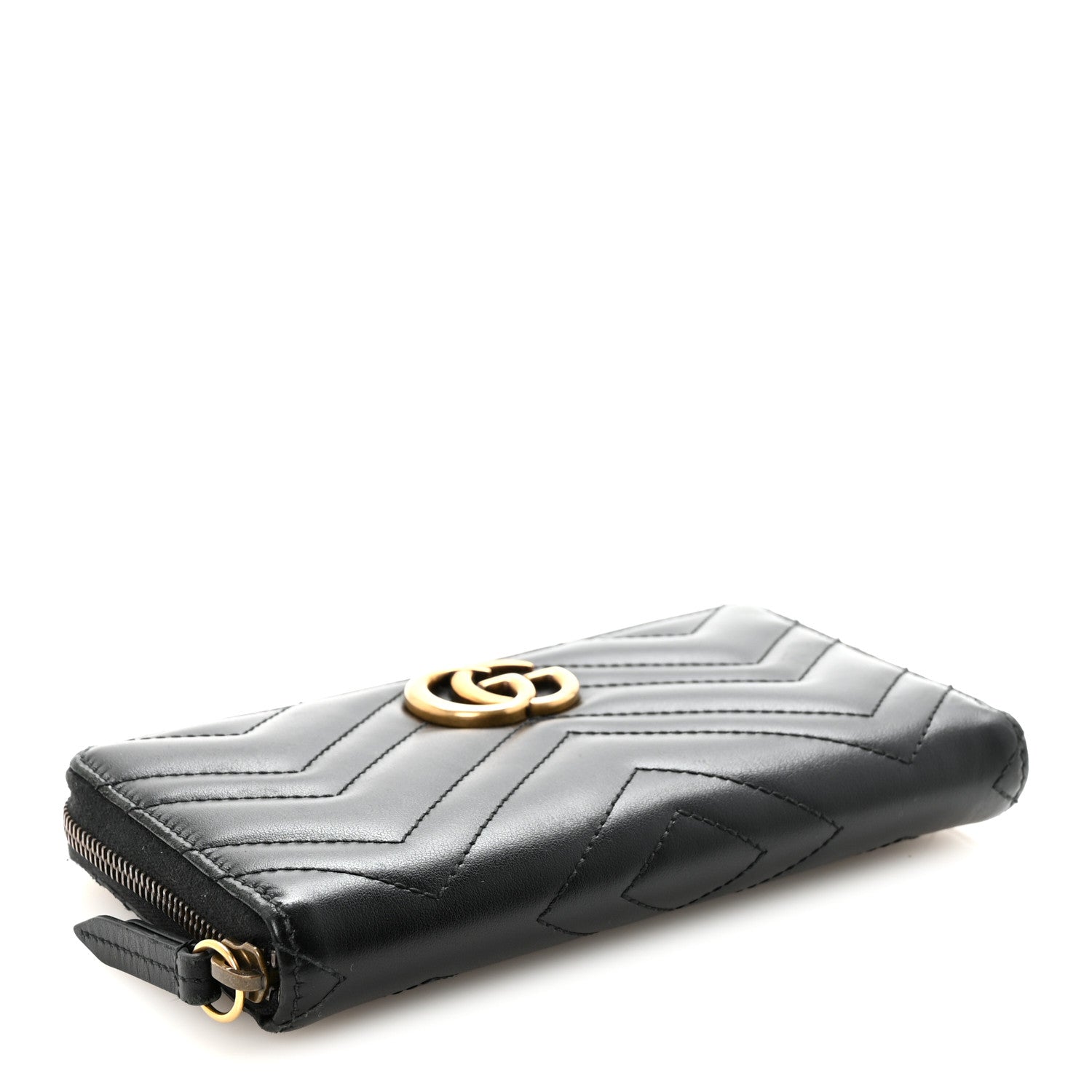 Calfskin Matelasse GG Marmont Zip Around Wallet Black