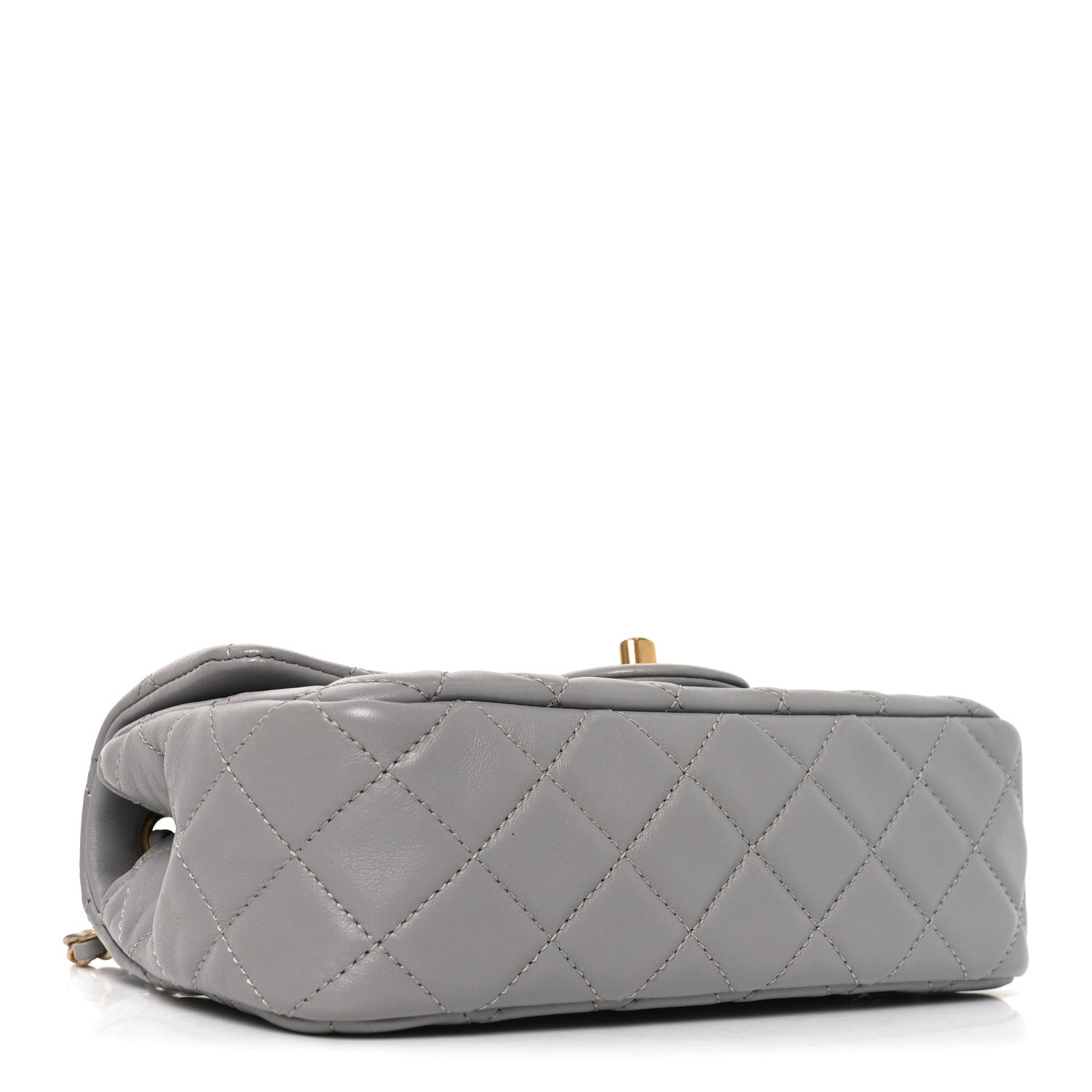 Lambskin Quilted Mini Rectangular Pearl Crush Flap Grey