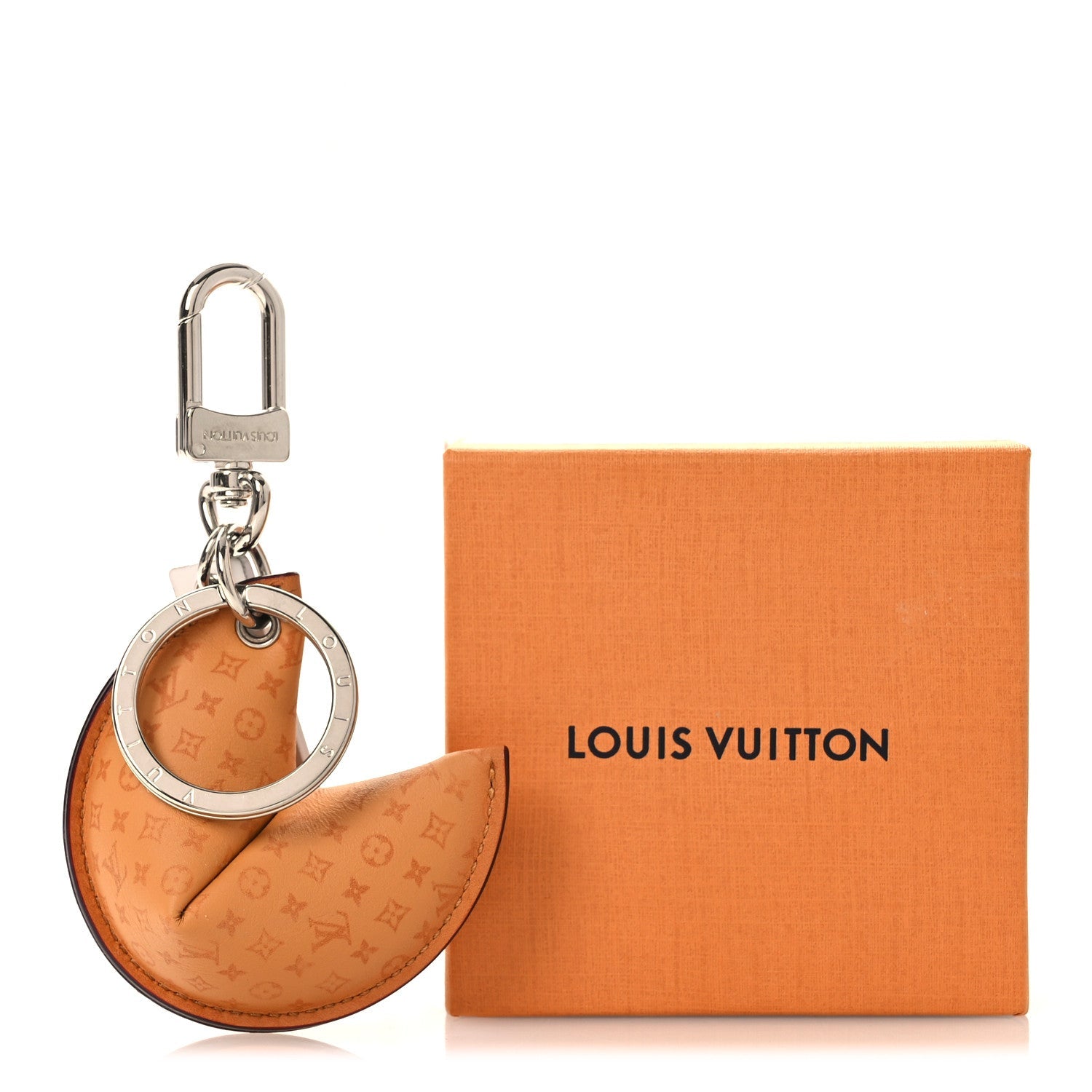 Calfskin Monogram Printed LV Fortune Cookie Bag Charm Key Holder Brown
