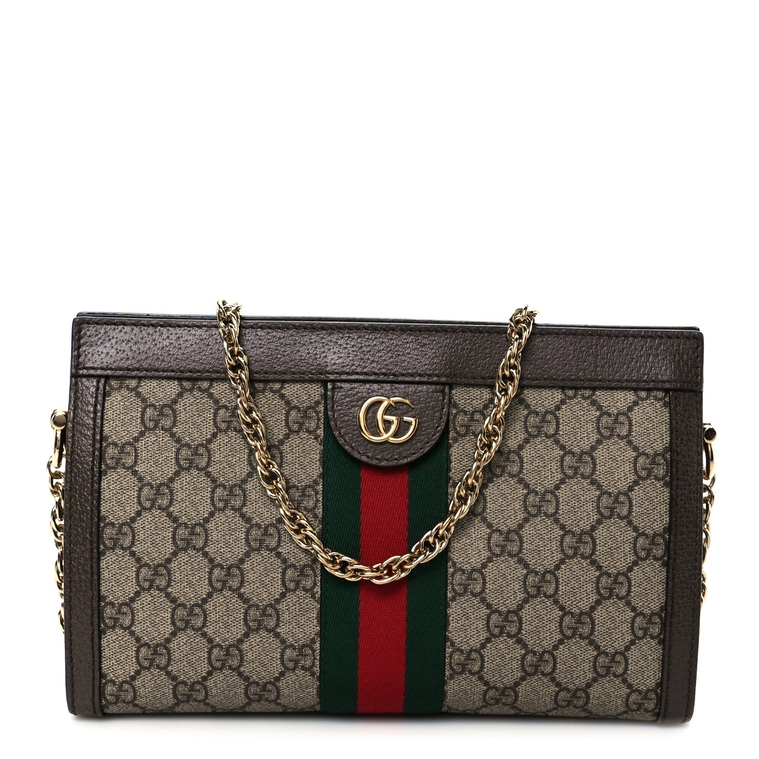 GG Supreme Monogram Web Small Ophidia Chain Shoulder Bag Brown