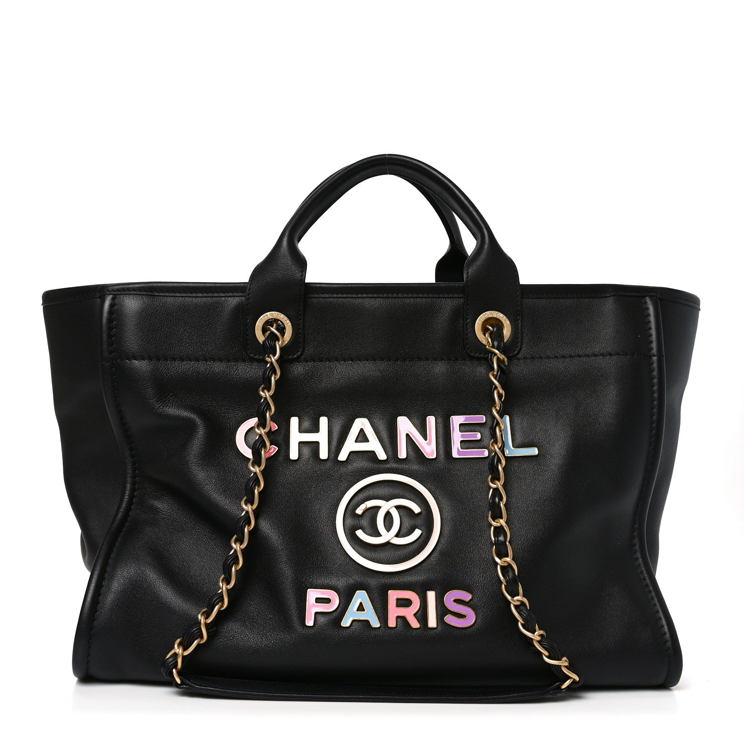 Calfskin Medium Deauville Tote Black Multicolor