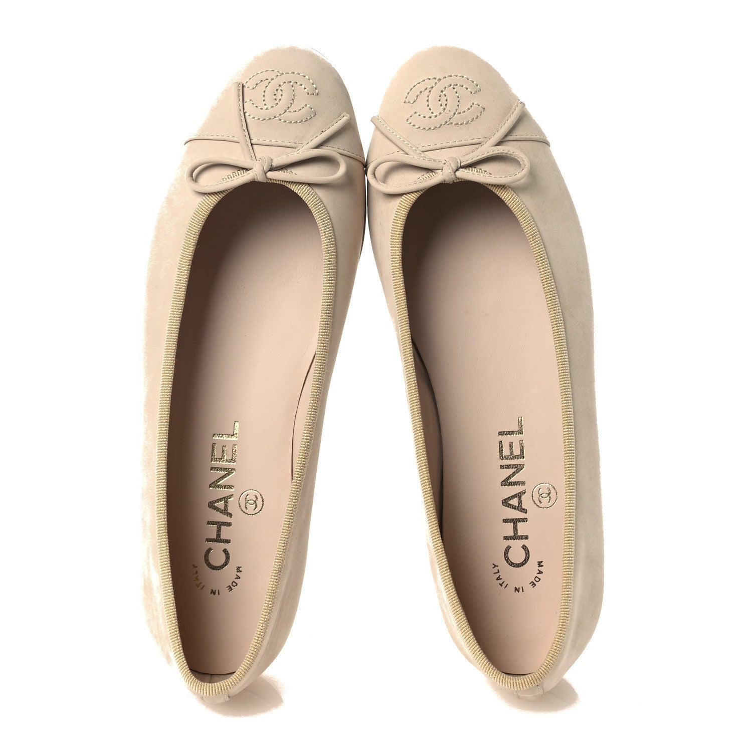 Suede Calfskin Cap Toe CC Ballerina Flats 36 Beige