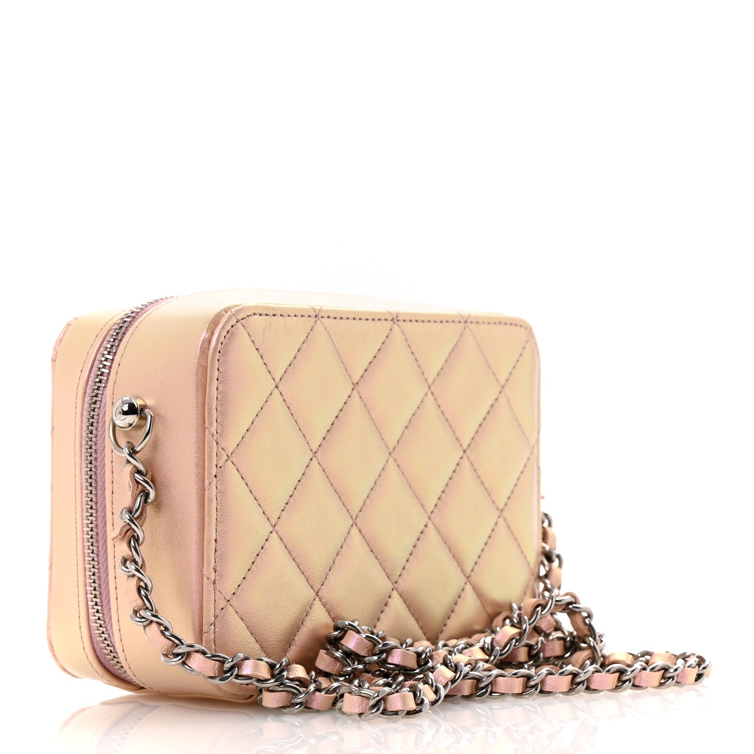 Iridescent Calfskin Quilted Camera Bag Pink