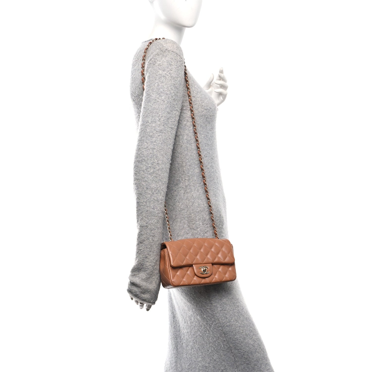 Lambskin Quilted Mini Rectangular Flap Brown