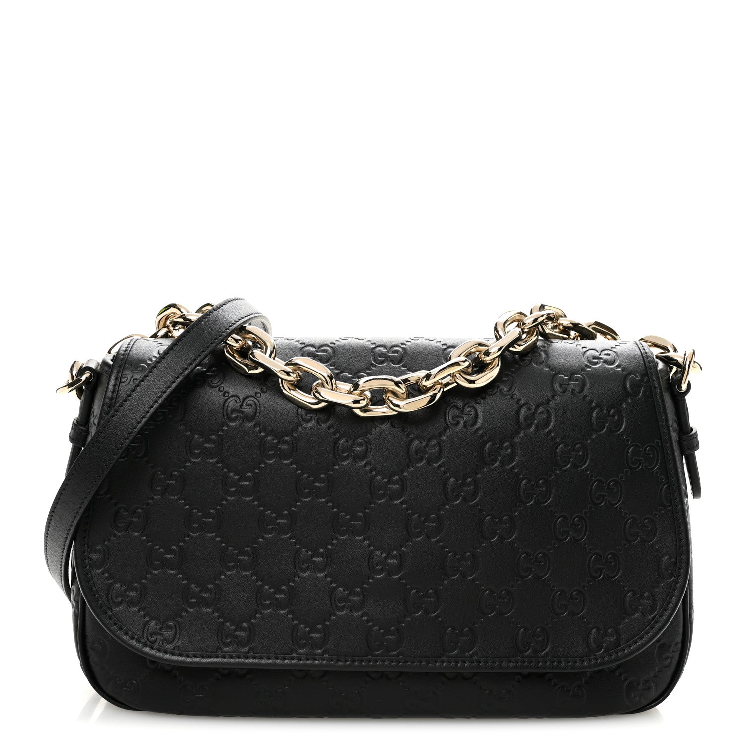 GG Calfskin Embossed Emblem Medium Arabella Bag Black Black