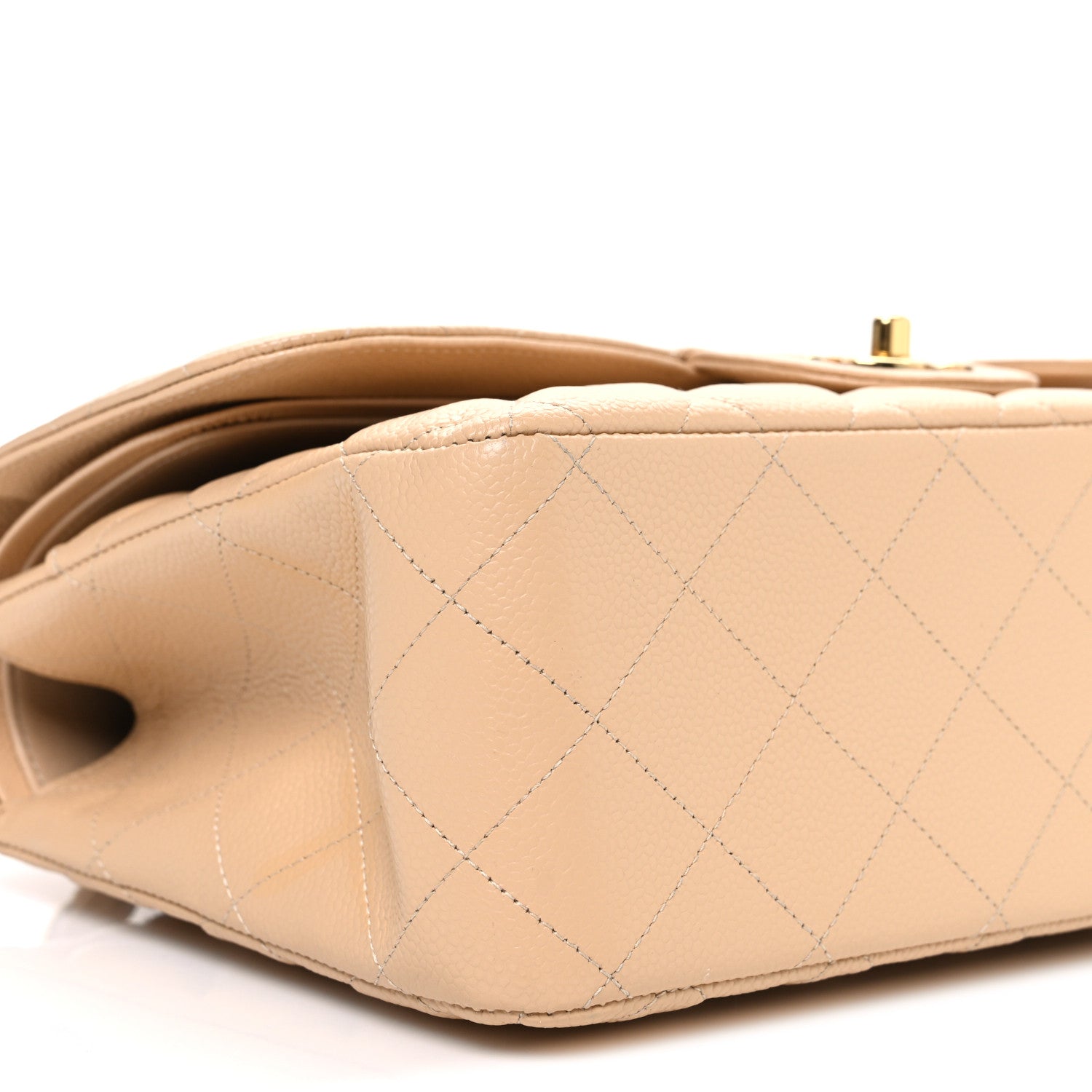 Caviar Quilted Jumbo Double Flap Beige