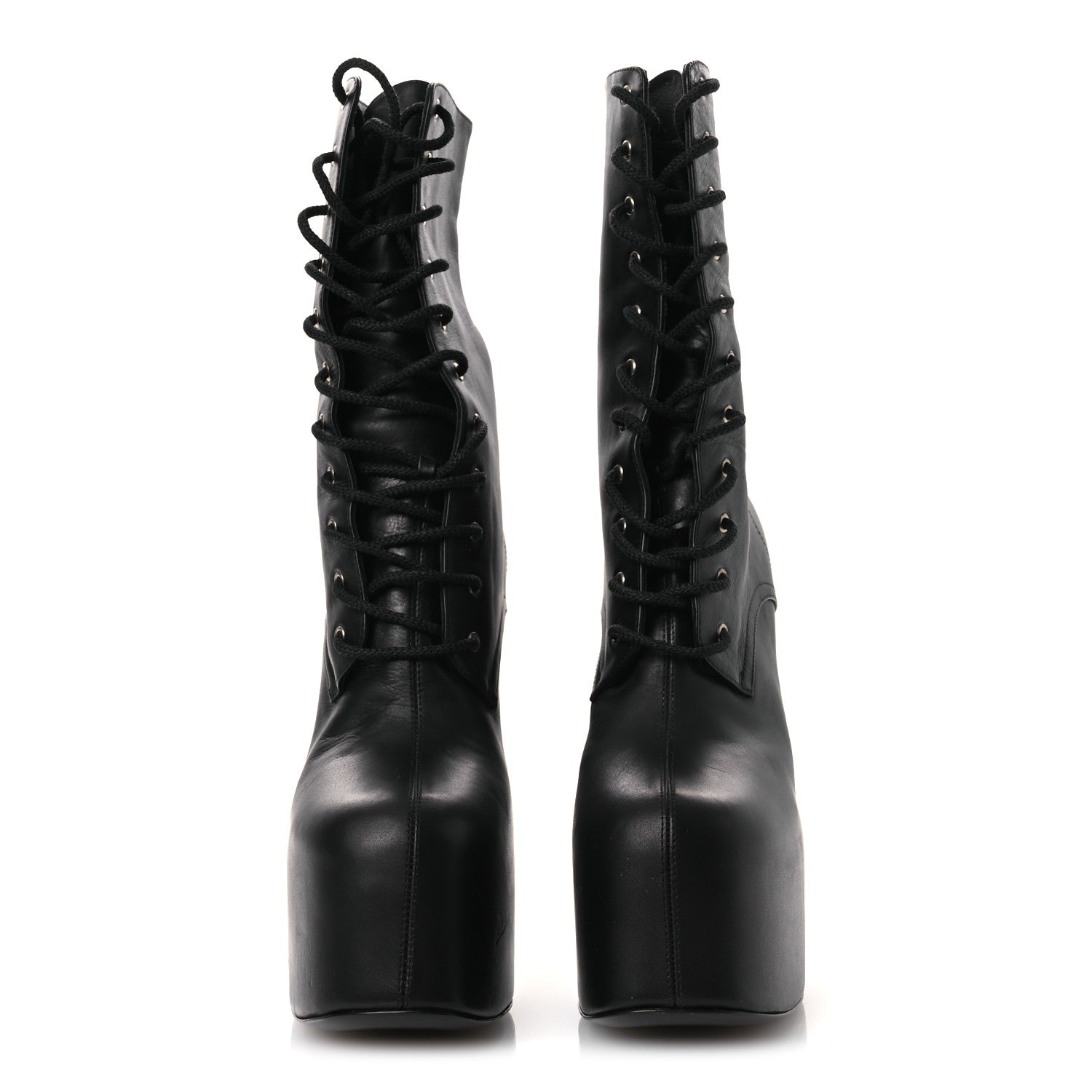 Calfskin Mina Lace Up Platform Boots 40 Black