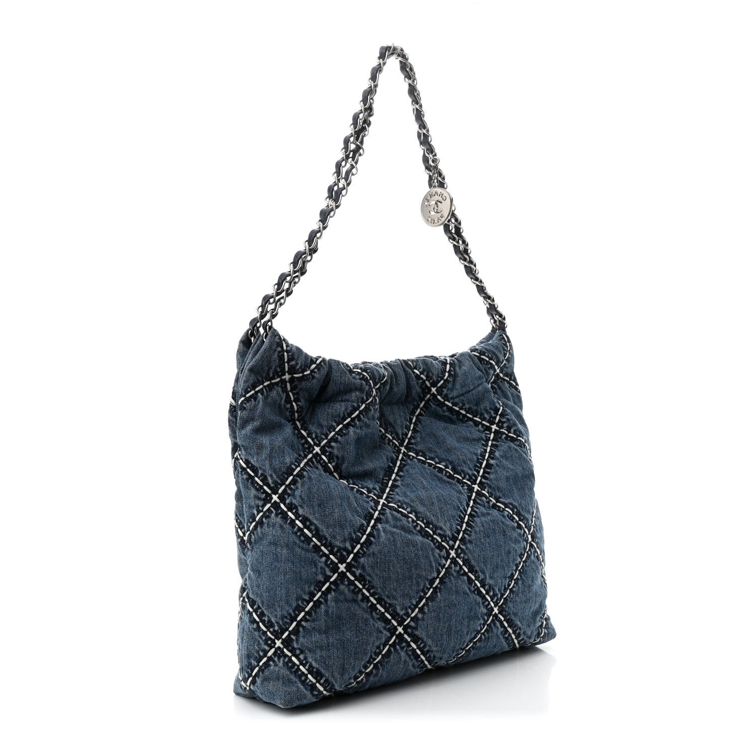 Denim Quilted Stitched Small Chanel 22 Blue