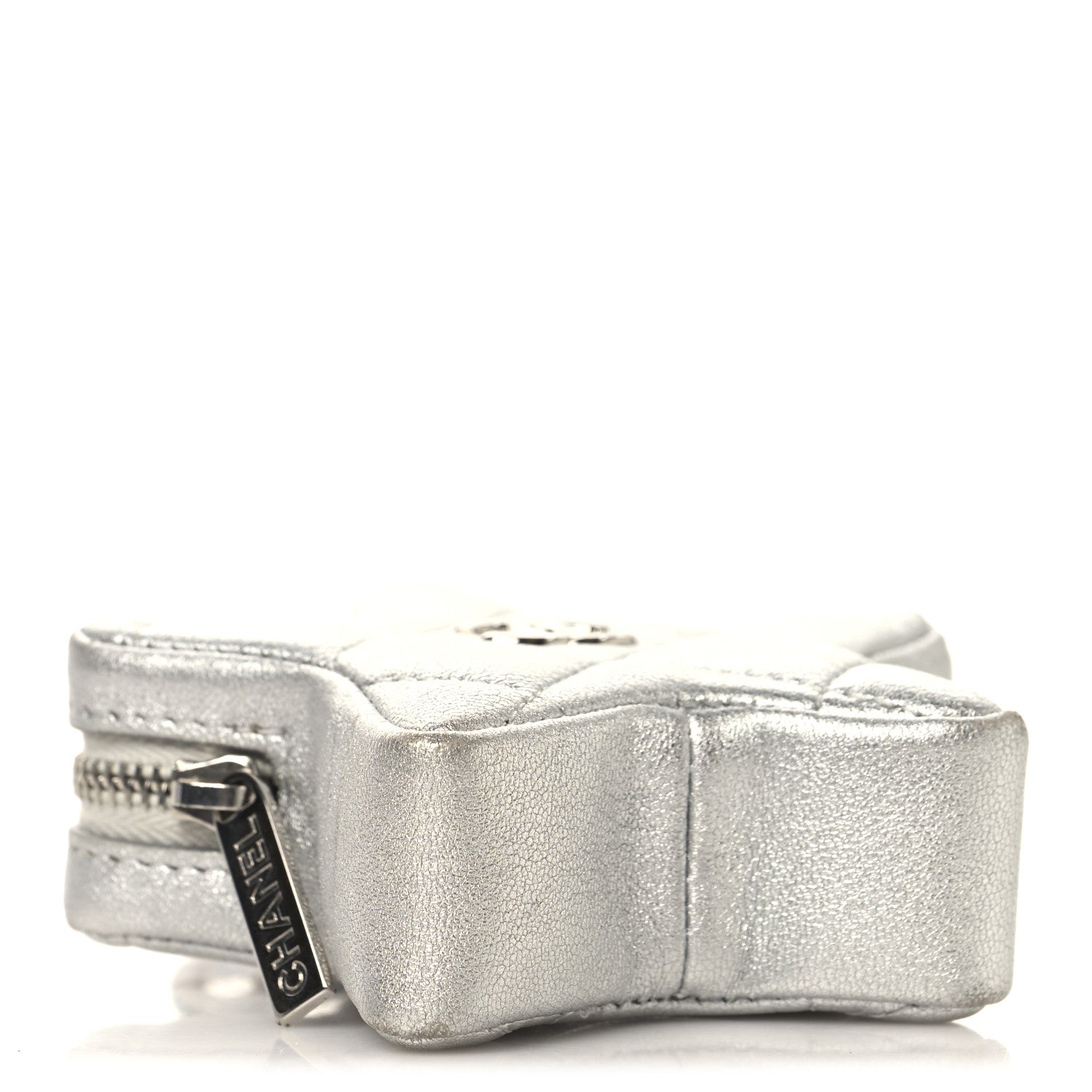 Metallic Calfskin Quilted Star Charm Silver