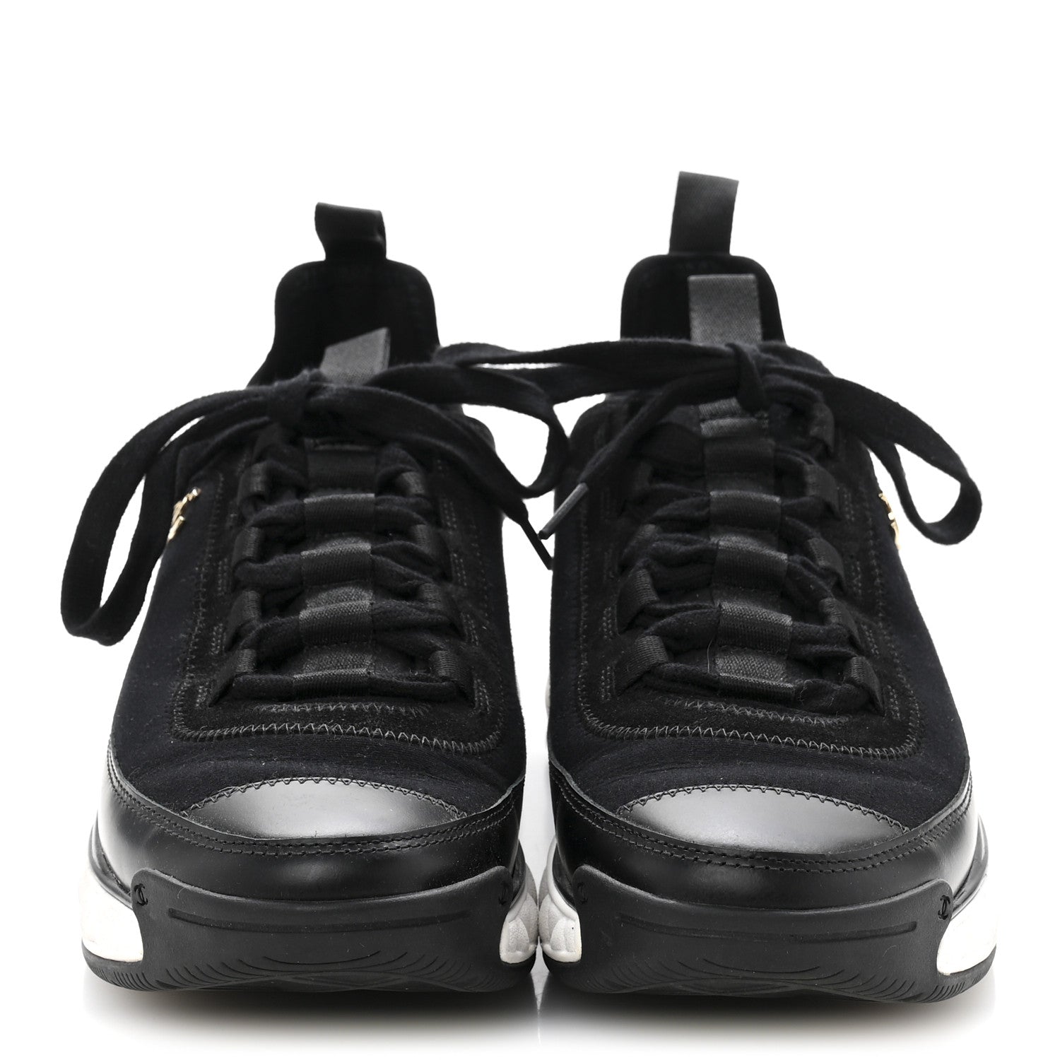 Velvet Calfskin Mixed Fibers CC Sneakers 38 Black