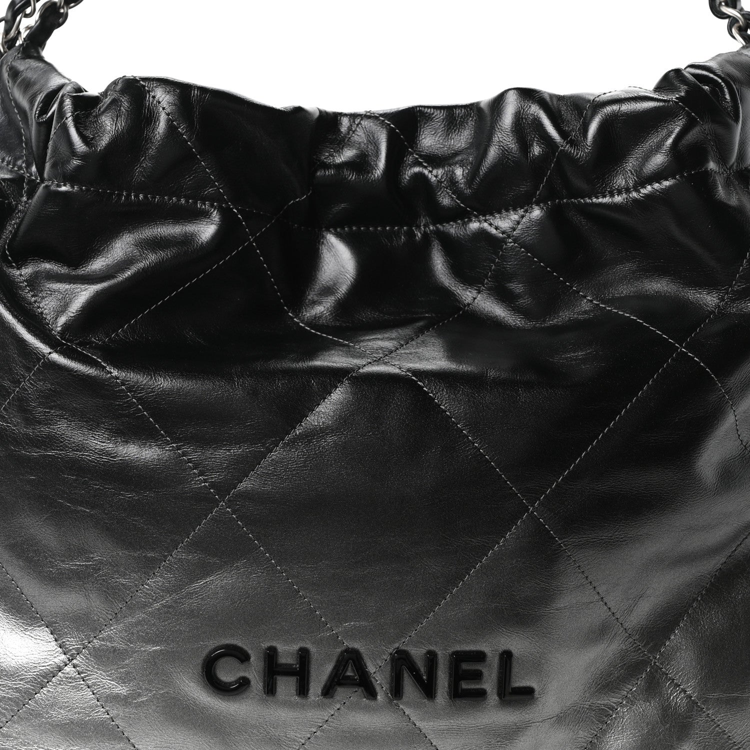 Metallic Shaded Calfskin Quilted Chanel 22 Black Silver