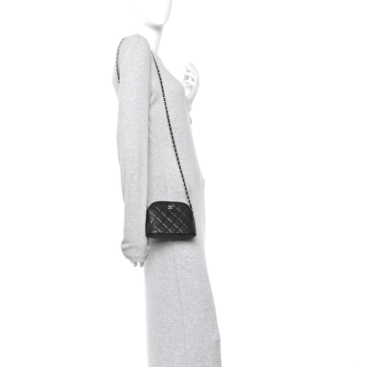 Caviar Quilted Classic Clutch With Chain Black