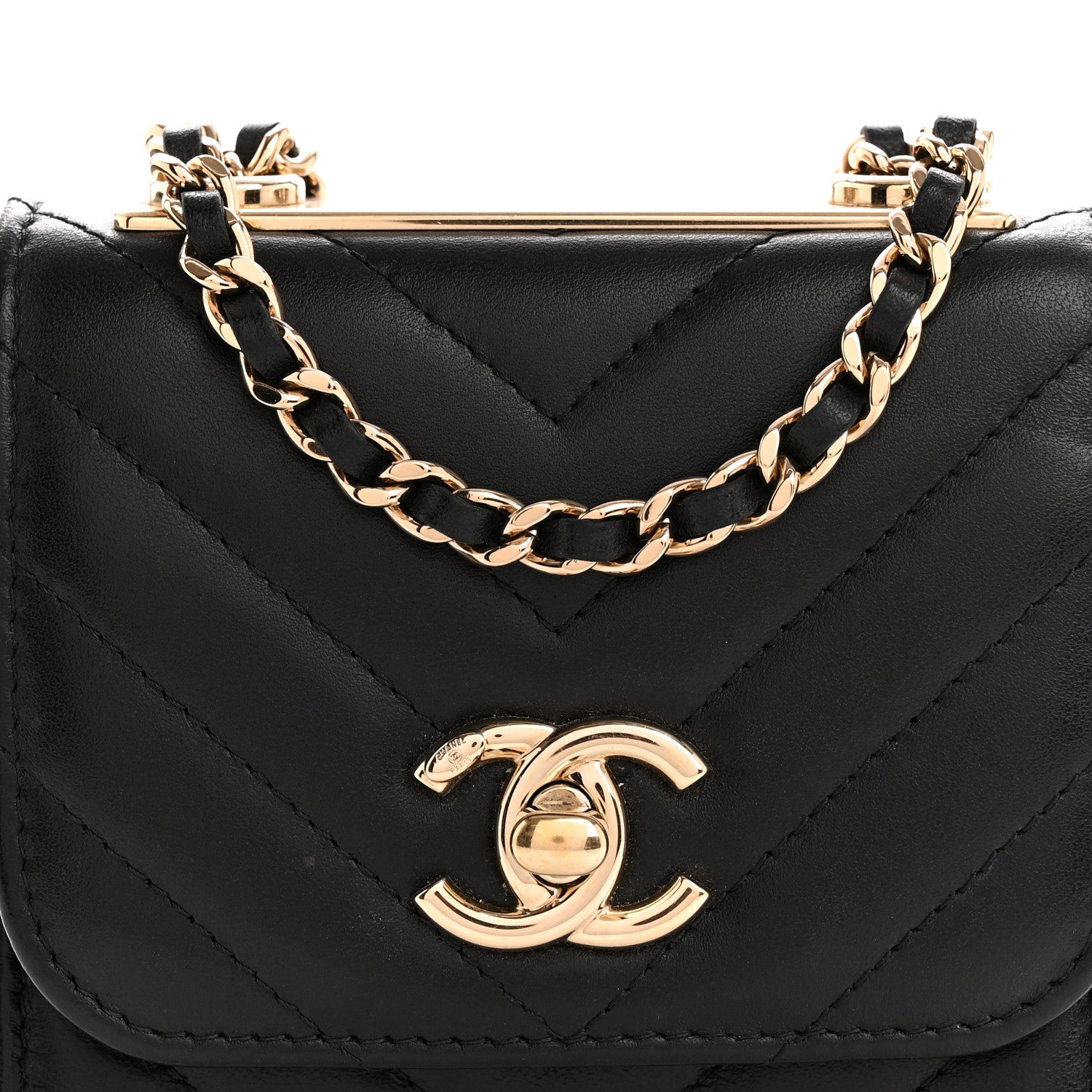 Lambskin Chevron Quilted Mini Trendy CC Chain Wallet Black