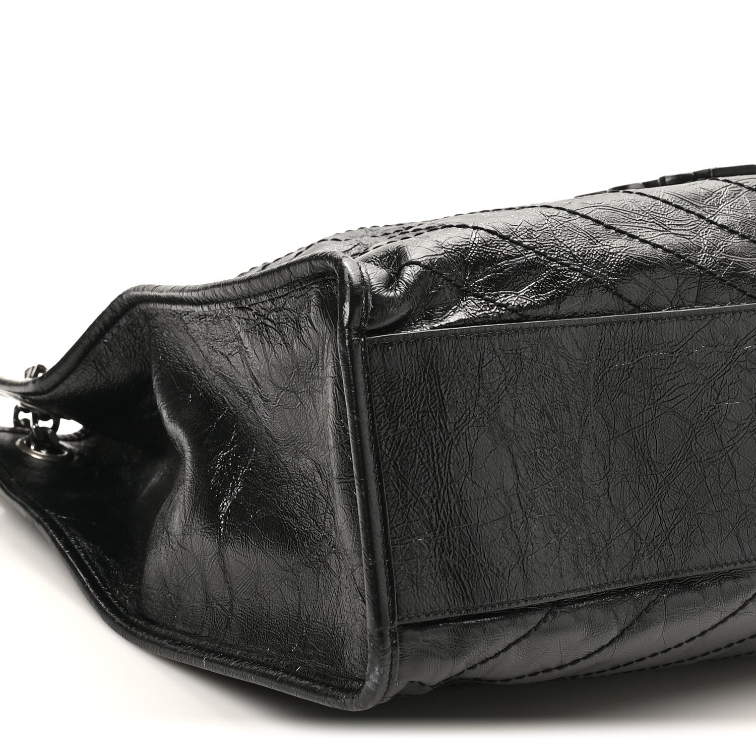 Crinkled Calfskin Matelasse Monogram Large Niki Shopper Tote Black