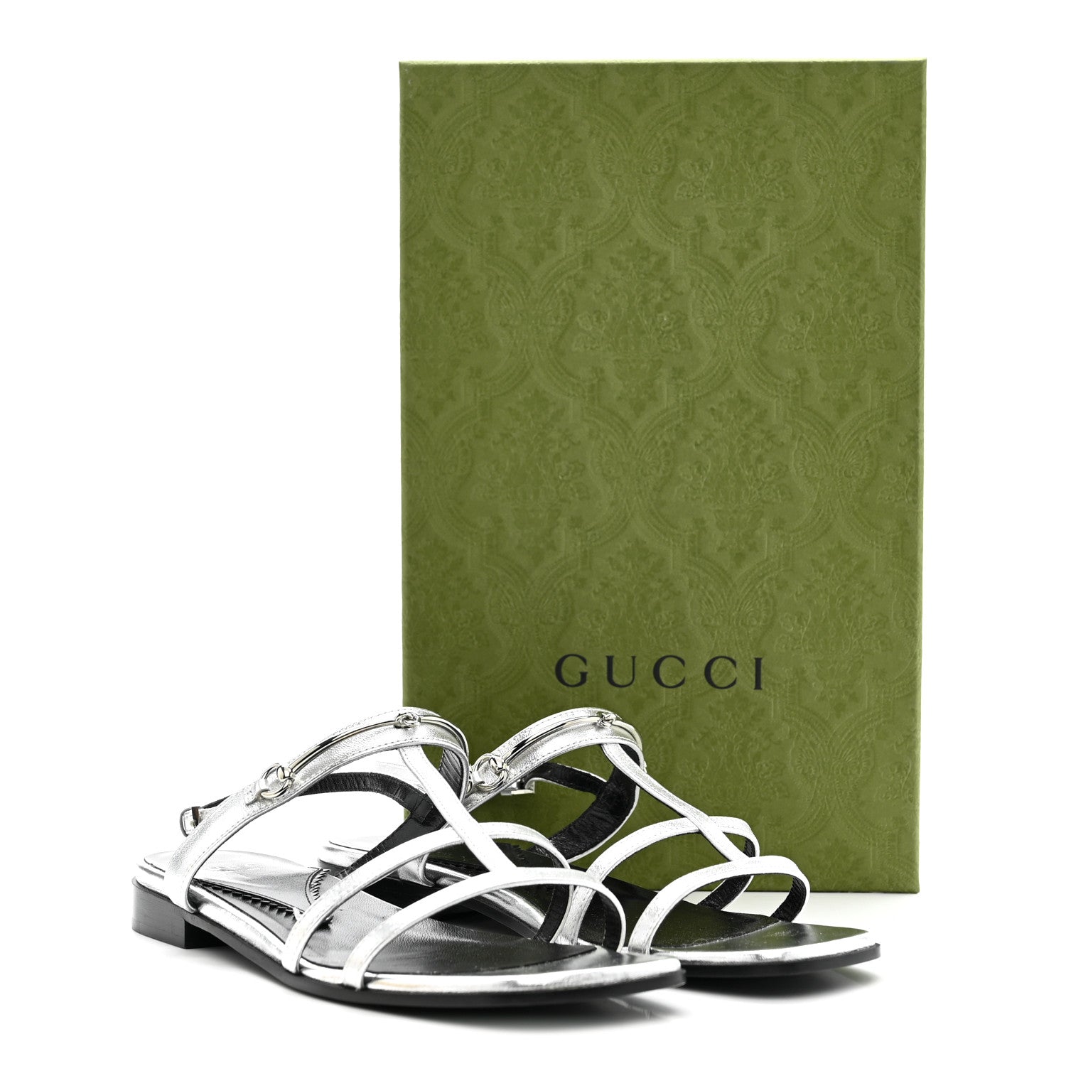 Metallic Calfskin Horsebit Divine Slingback Sandals 38 Silver