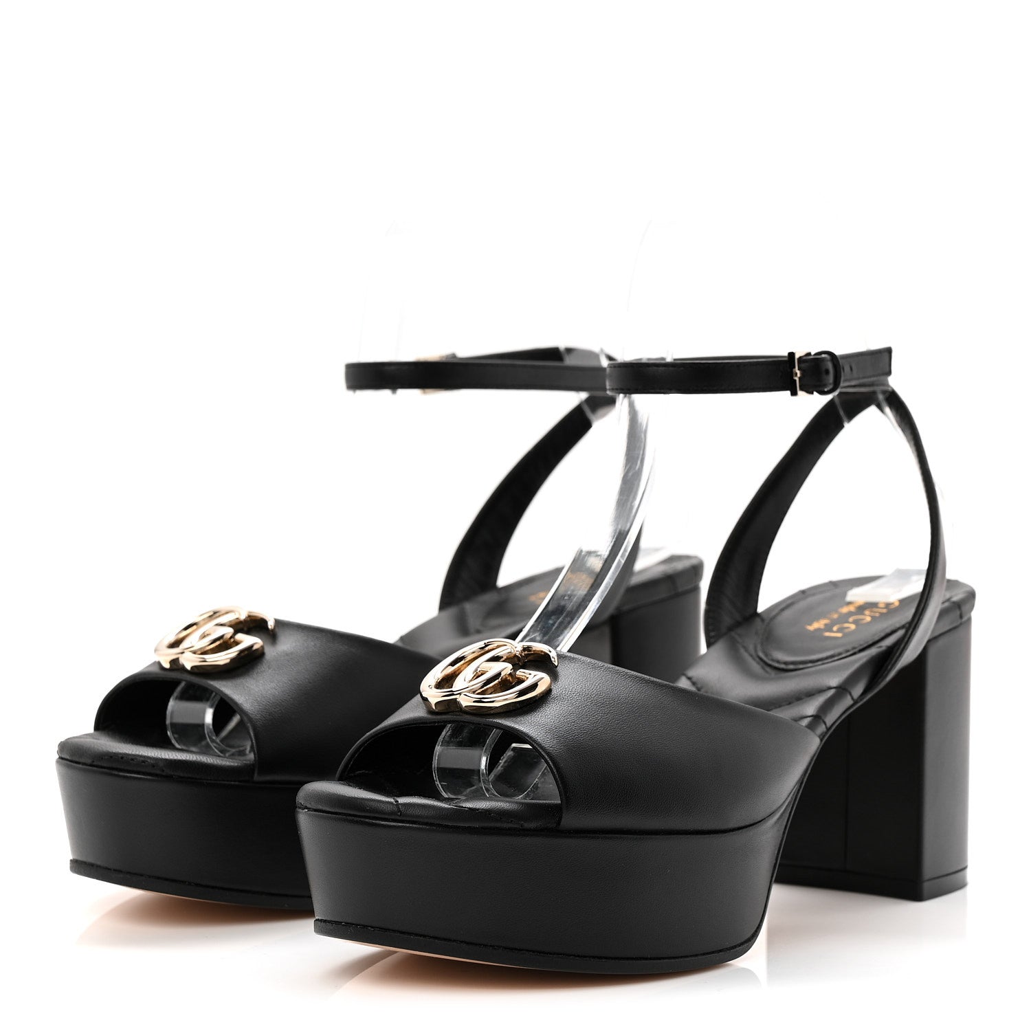 Calfskin GG Charlotte Ankle Wrap 30/85mm Platform Sandals 37.5 Black