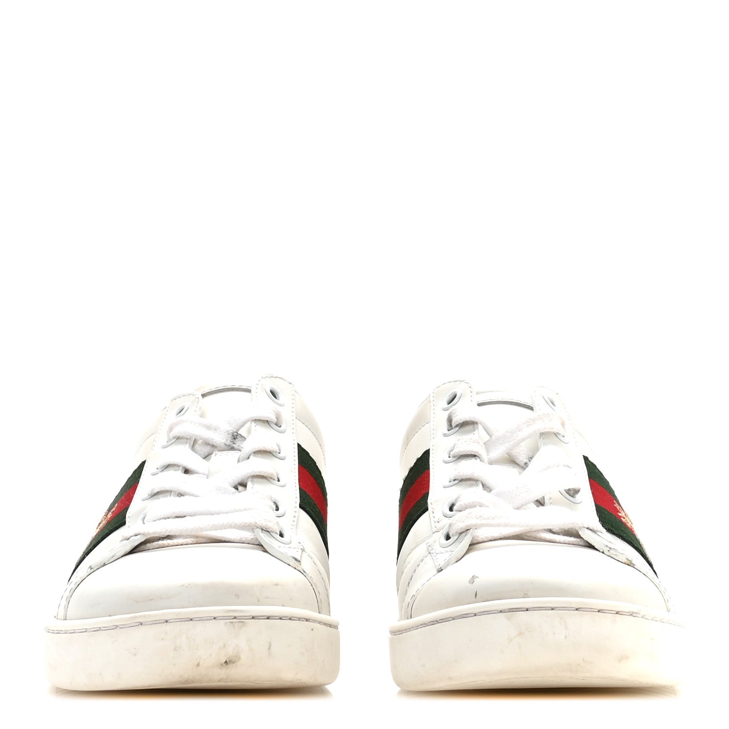 Calfskin Ayers Bee Embroidered Womens Ace Sneakers 37 White Green