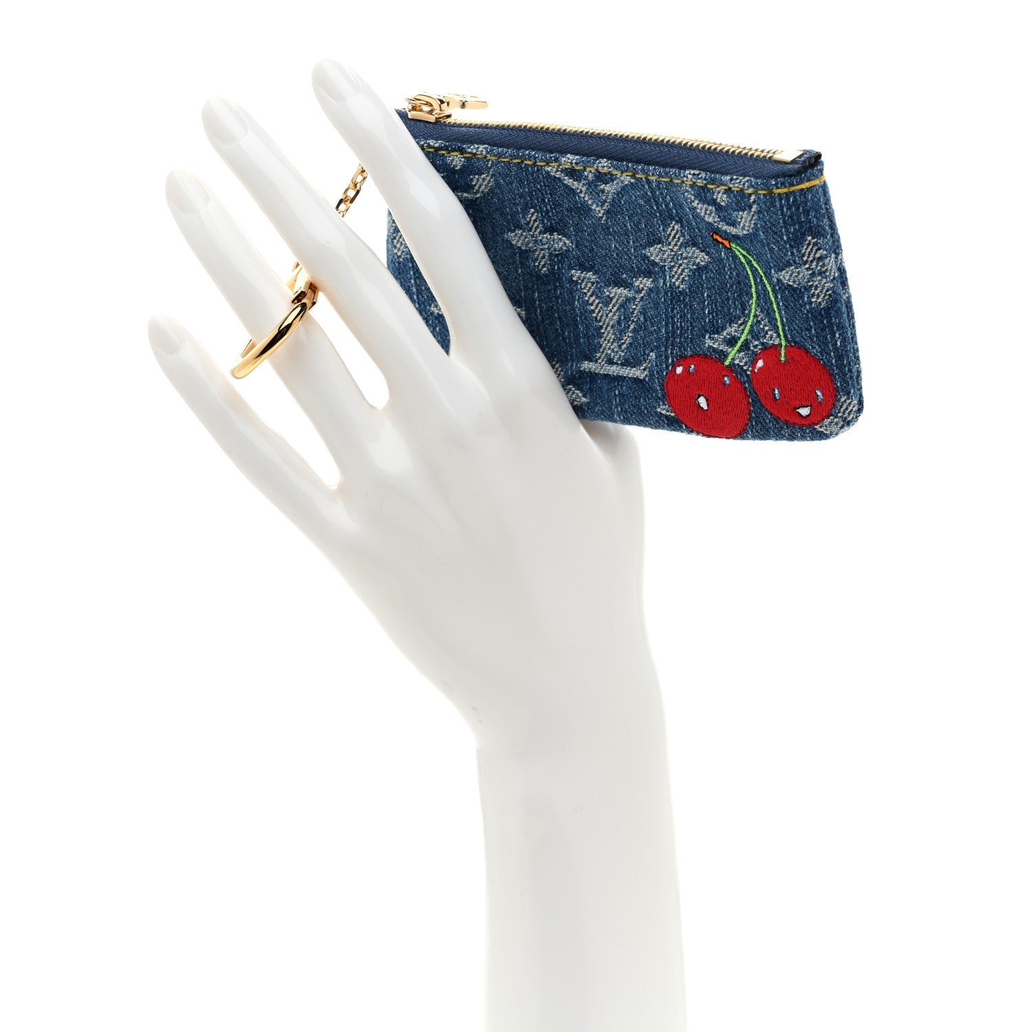 LV X TM Monogram Denim Cerises Key Pouch Blue
