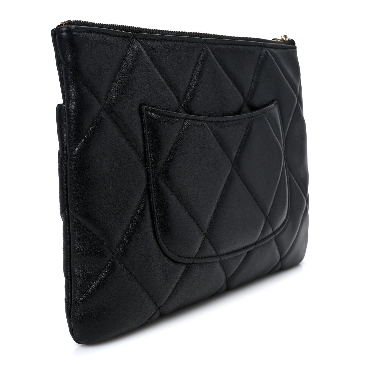 Goatskin Quilted Chanel 19 Pouch Black