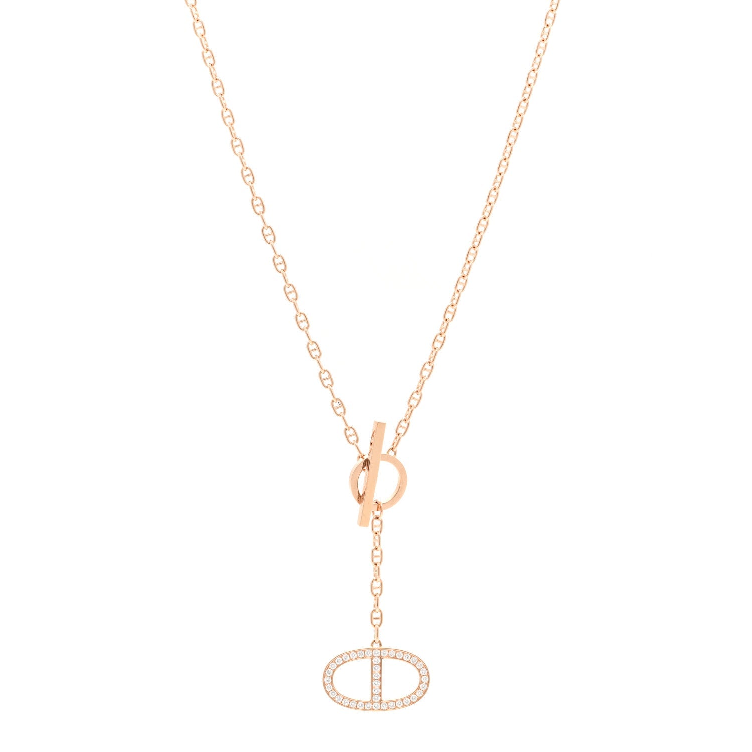 18K Rose Gold Diamond GM Chaine D'Ancre Contour Pendant Necklace ST