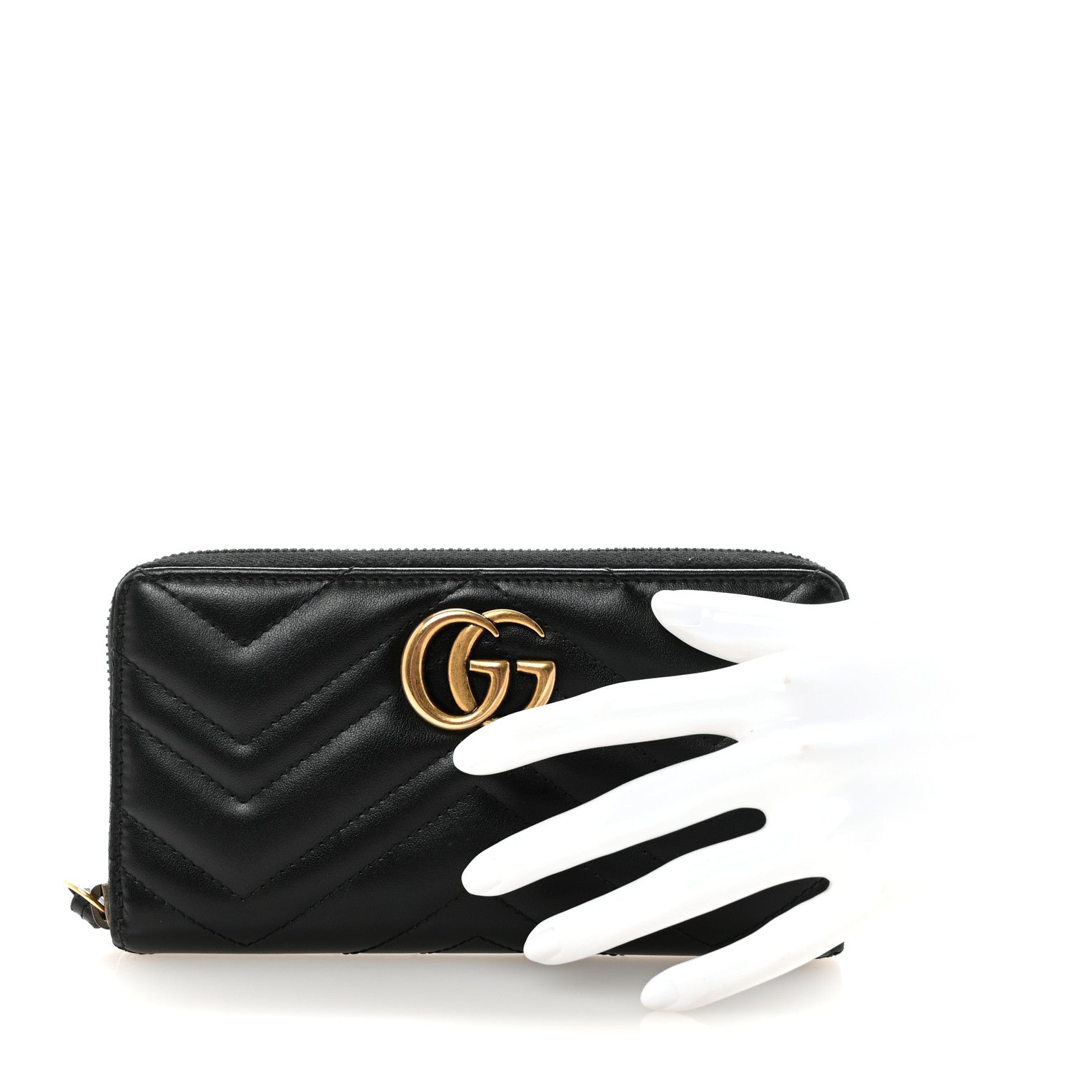 Calfskin Matelasse GG Marmont Zip Around Wallet Black