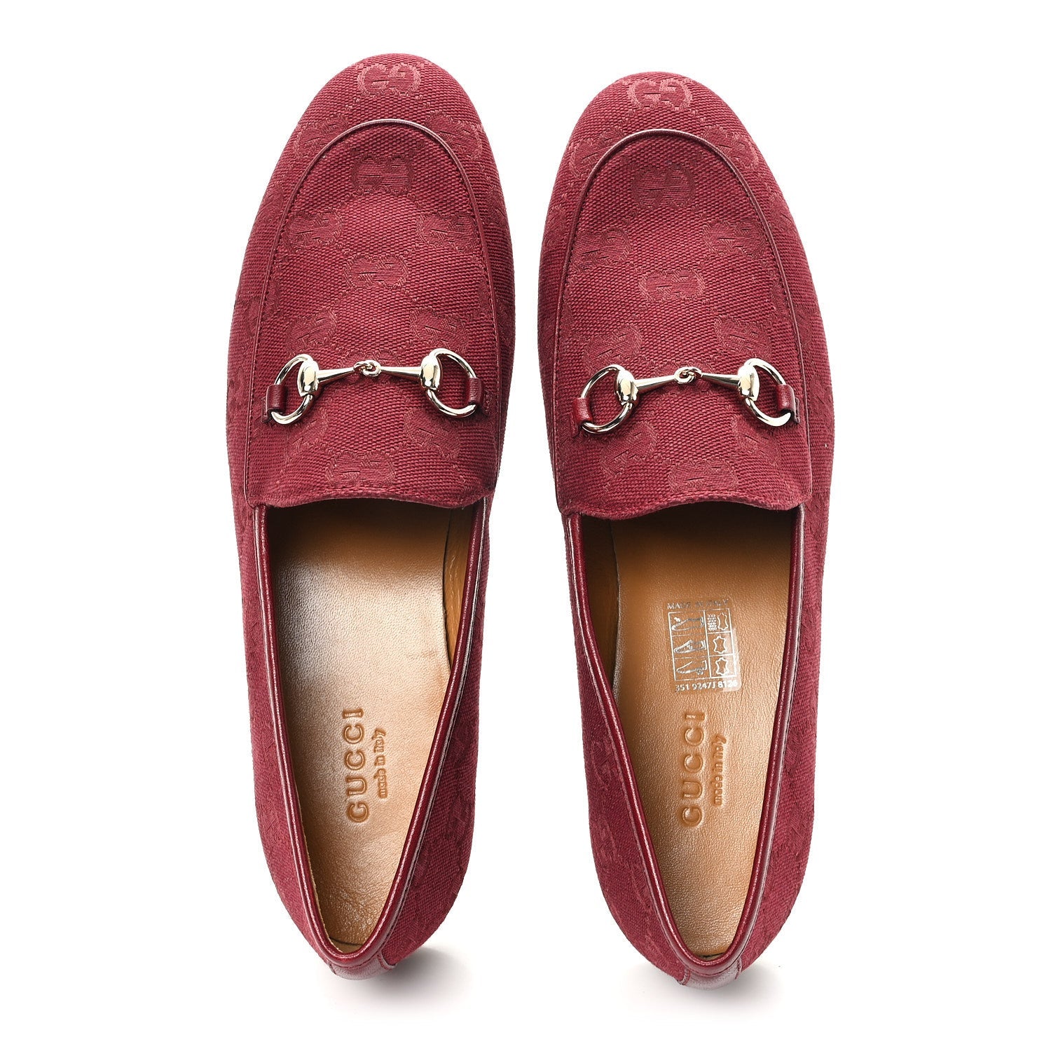New Canvas GG Monogram Malaga Kid Horsebit Womens Jordaan Loafers 37 Rosso Ancora